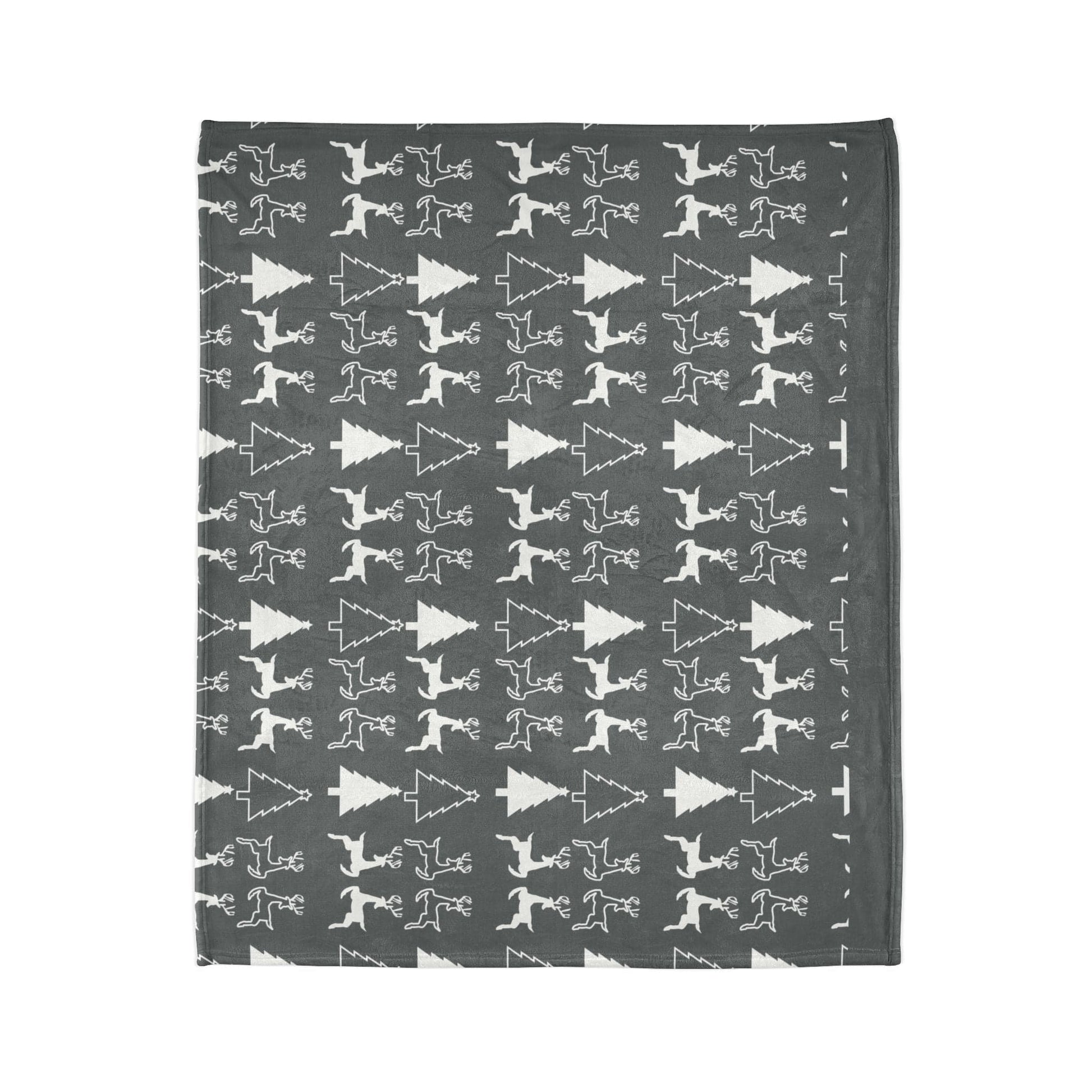 Printify Home Decor Christmas Reindeer and Tree Blanket - Grey