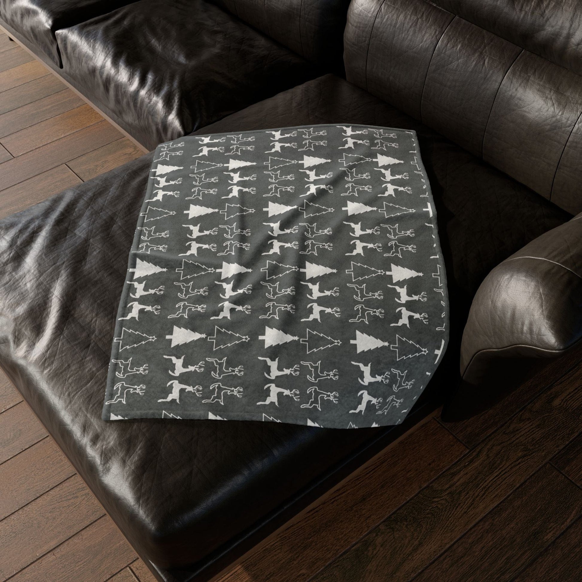 Printify Home Decor Christmas Reindeer and Tree Blanket - Grey