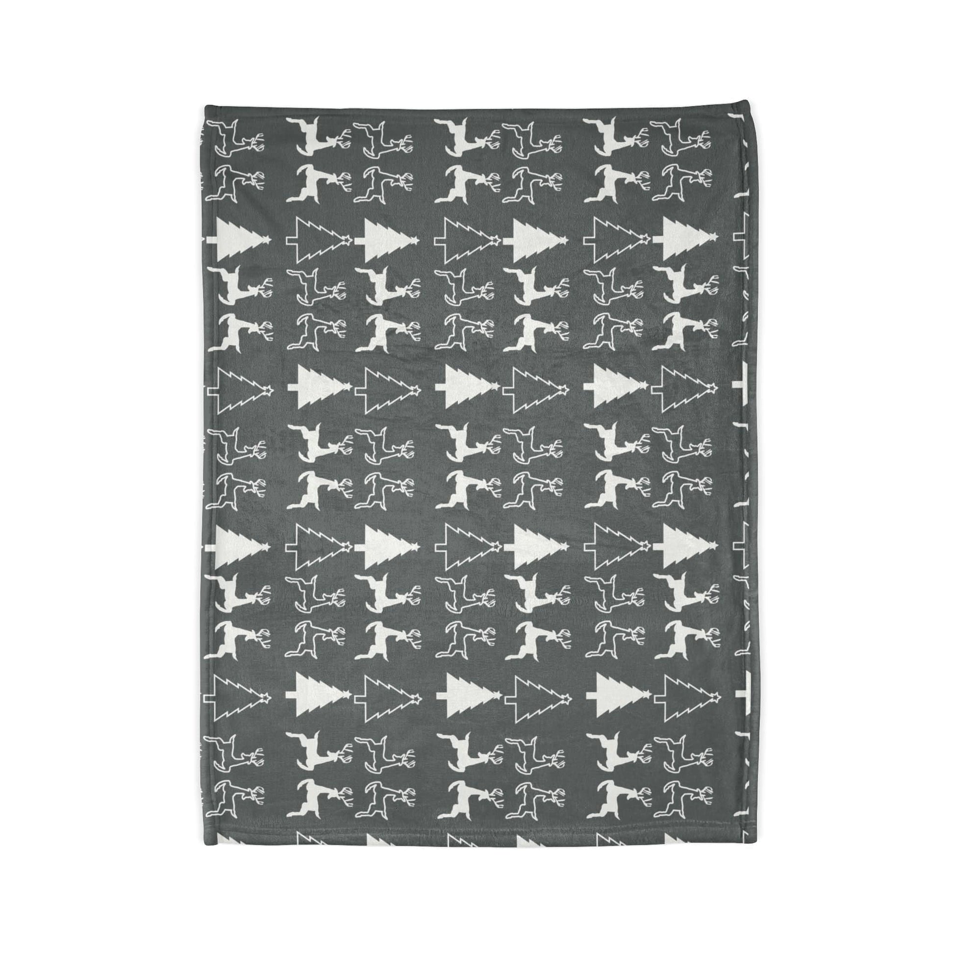 Printify Home Decor Christmas Reindeer and Tree Blanket - Grey
