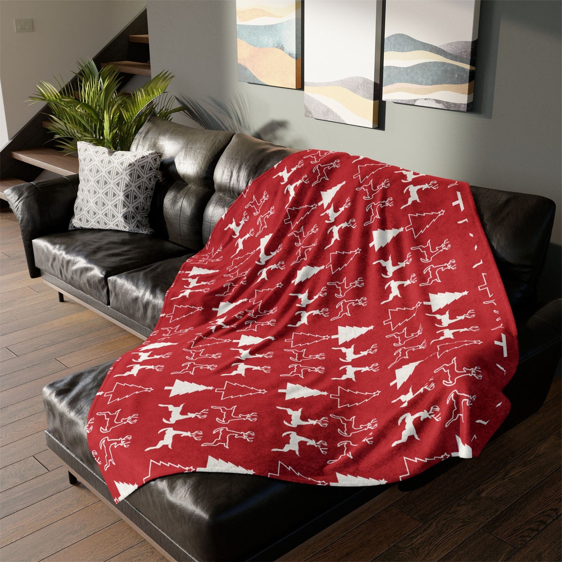 Printify Home Decor Christmas Reindeer and Tree Blanket - Red
