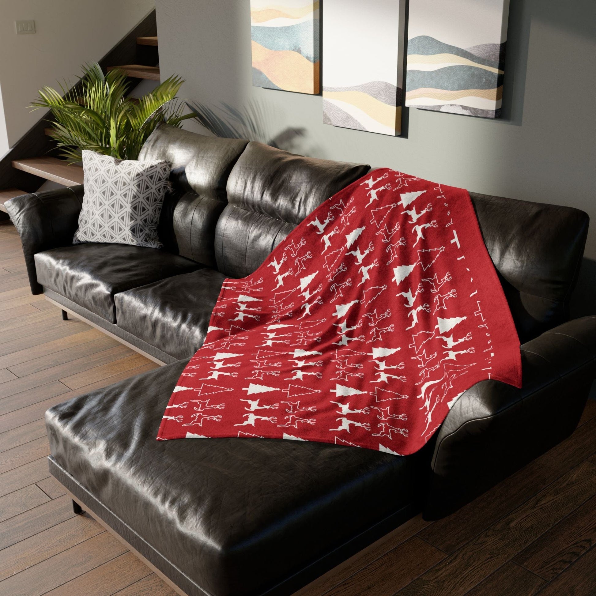 Printify Home Decor Christmas Reindeer and Tree Blanket - Red