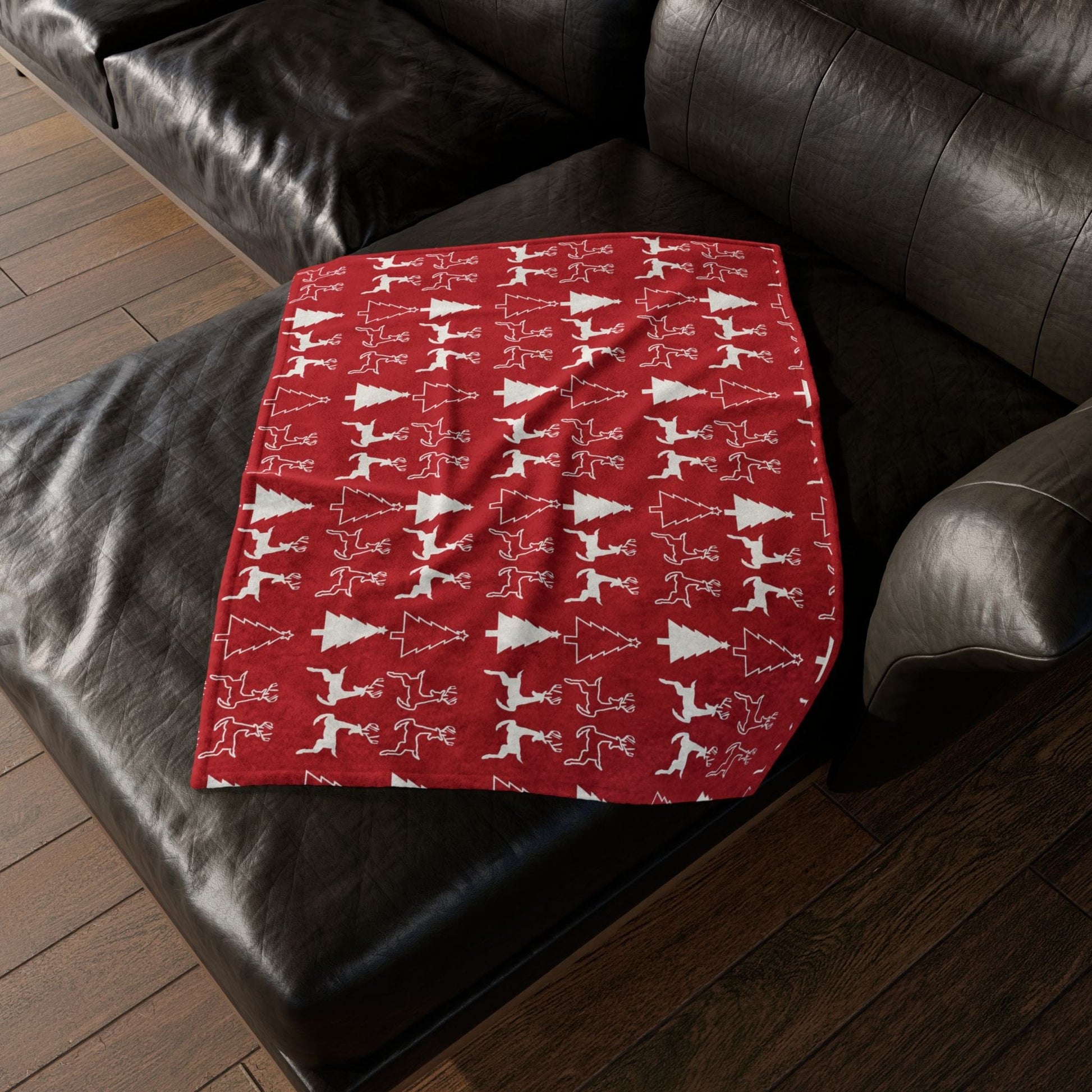 Printify Home Decor Christmas Reindeer and Tree Blanket - Red