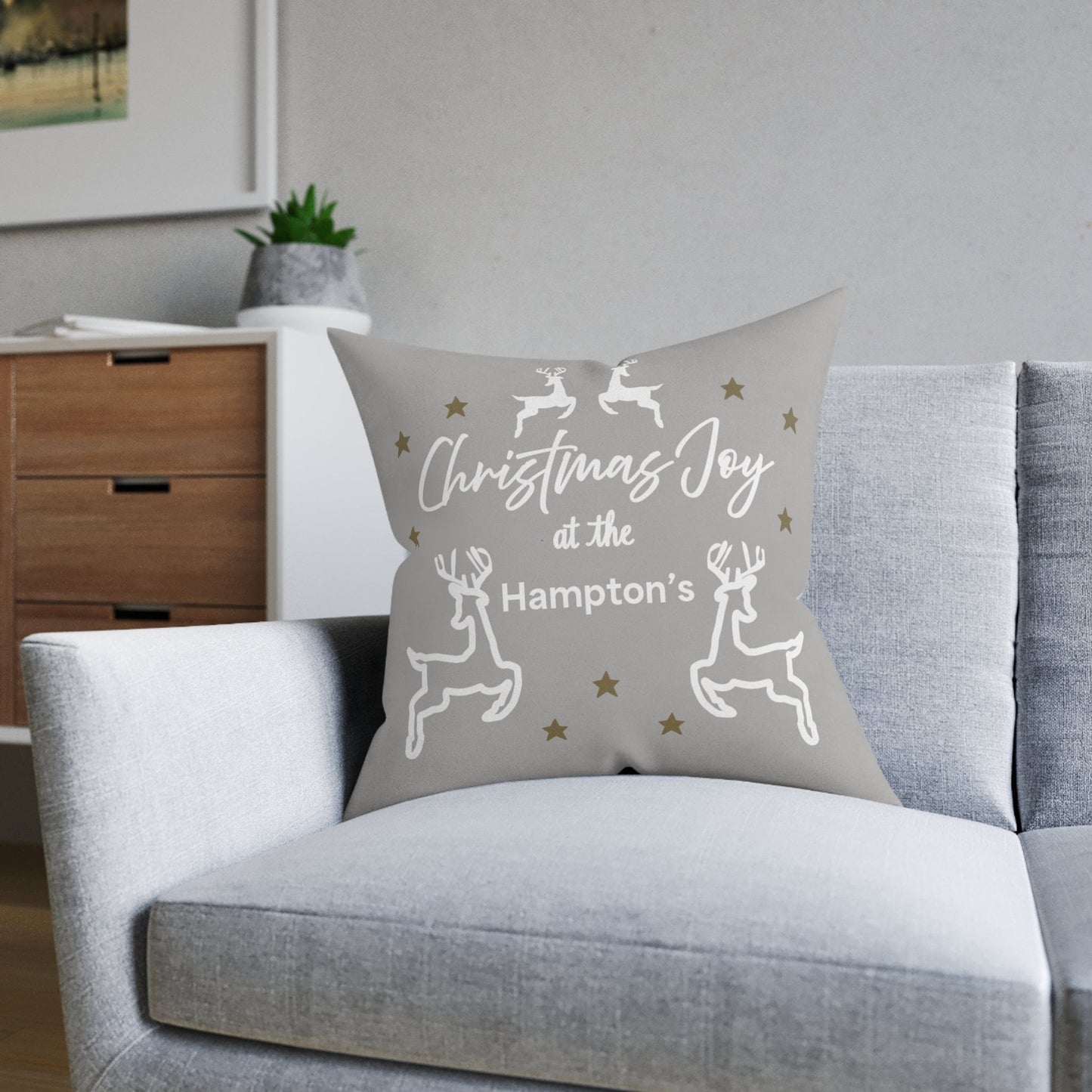 Printify Home Decor Cushion - Personalised Family Name & Reindeer