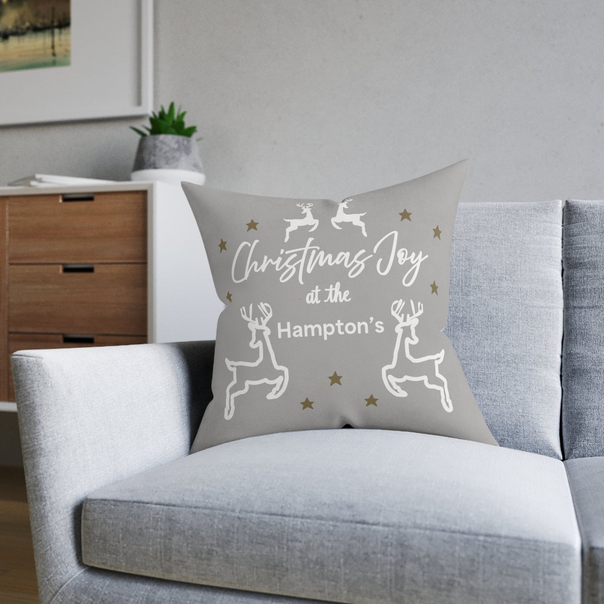 Printify Home Decor Cushion - Personalised Family Name & Reindeer