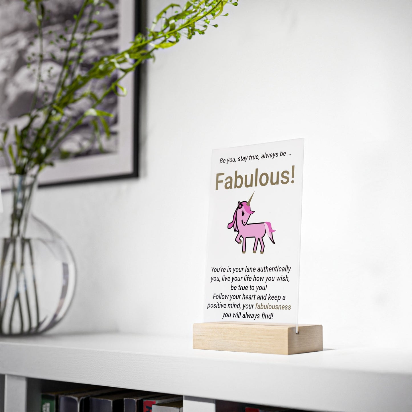 Printify Home Decor Fabulous Unicorn Acrylic Sign with Wooden Stand