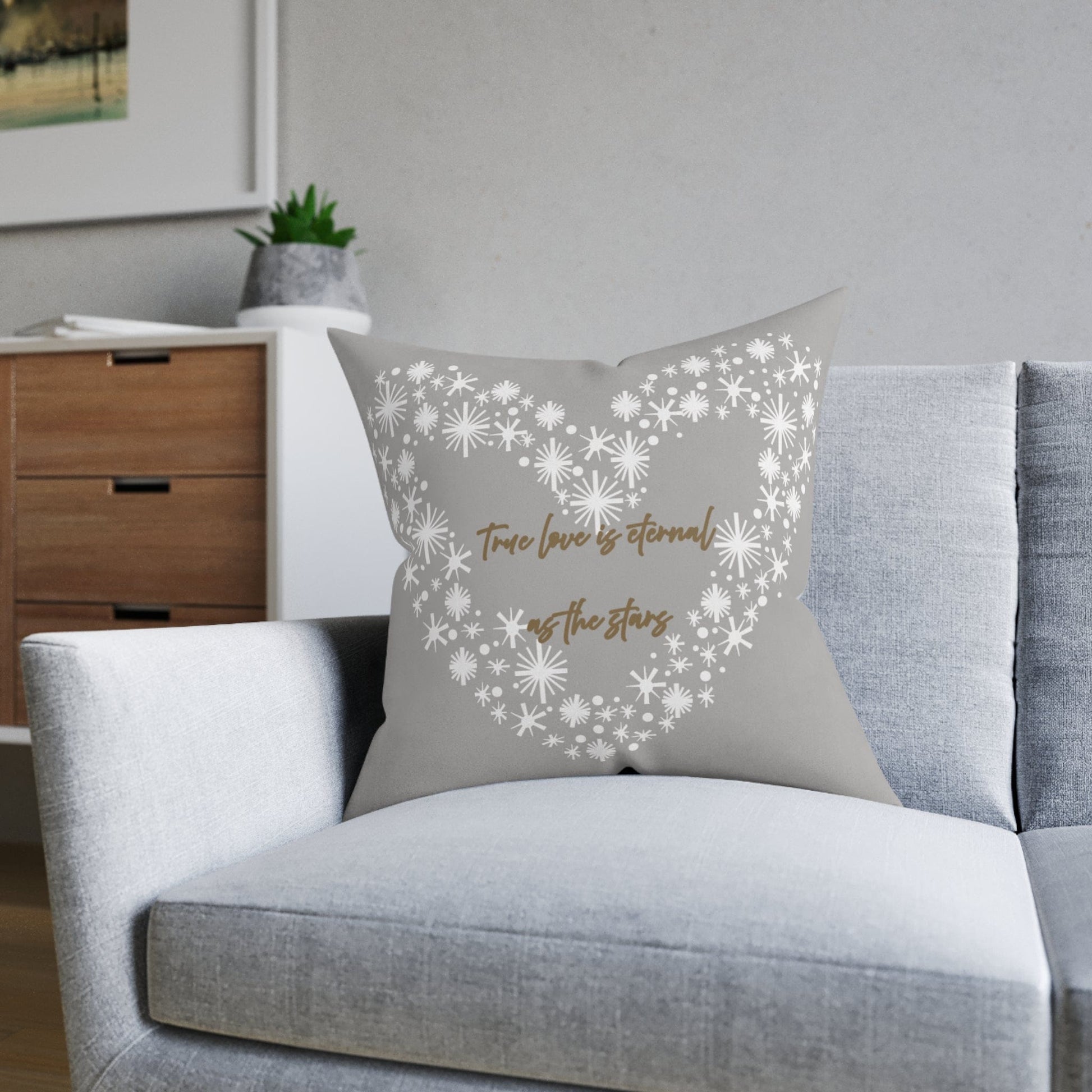 Printify Home Decor Grey Cushion - True Love is Eternal as the Stars Heart Design