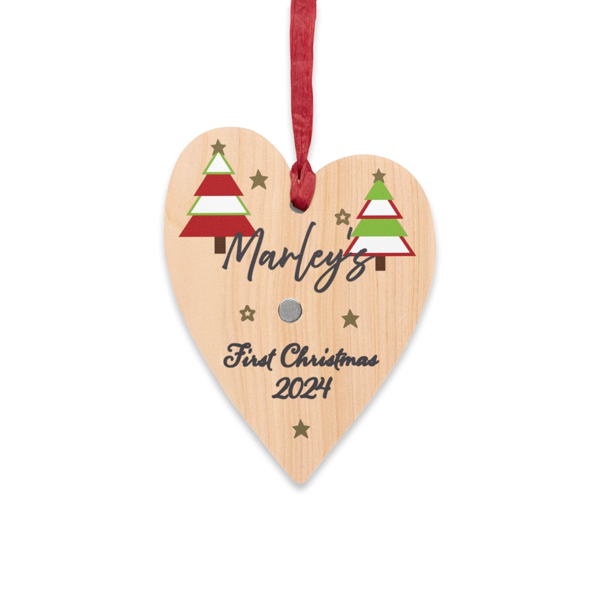 Printify Home Decor Heart / One Size Personalised First Christmas Wooden Heart Ornament - Festive