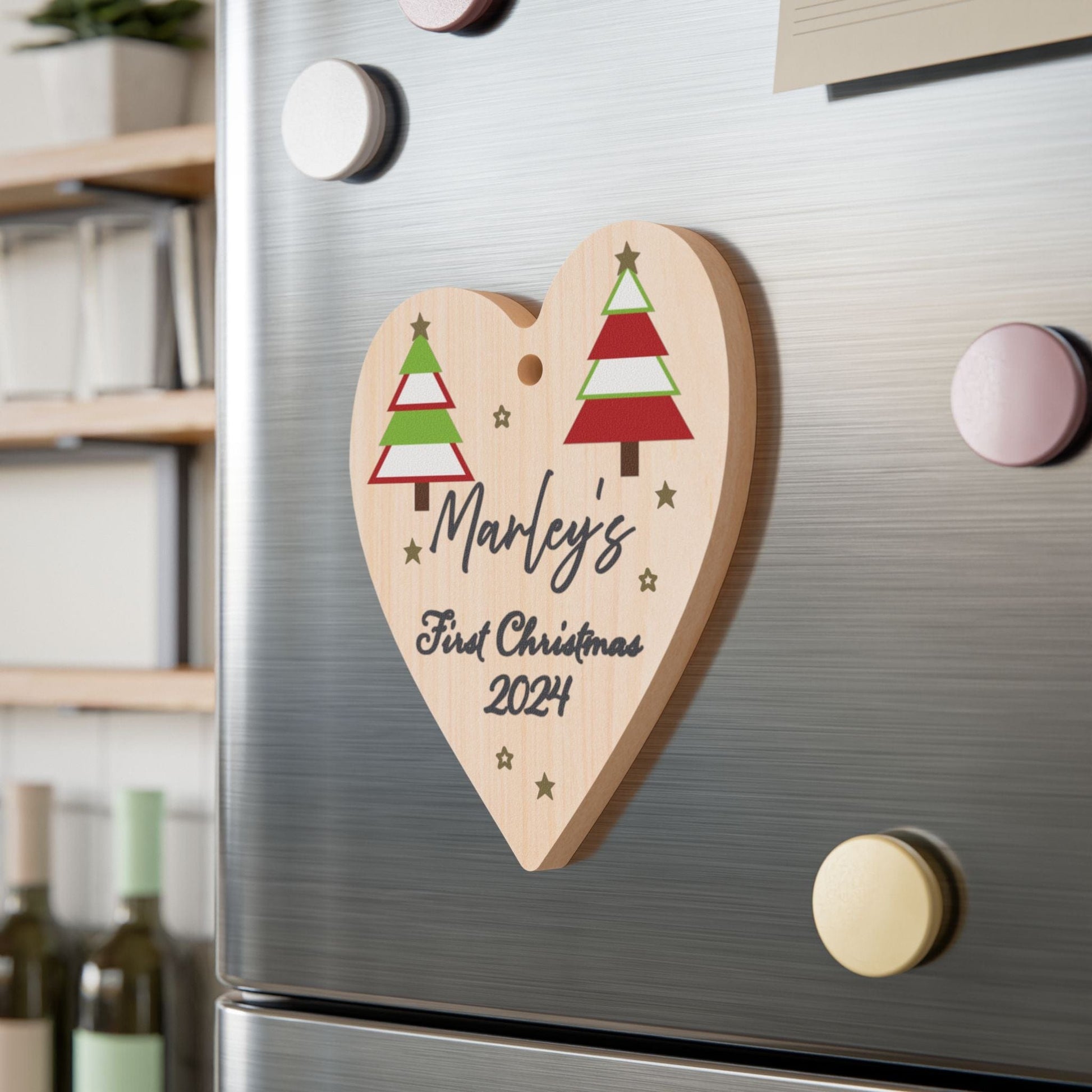 Printify Home Decor Heart / One Size Personalised First Christmas Wooden Heart Ornament - Festive