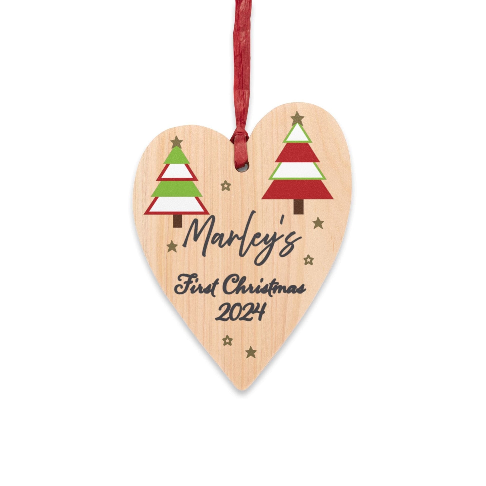 Printify Home Decor Heart / One Size Personalised First Christmas Wooden Heart Ornament - Festive