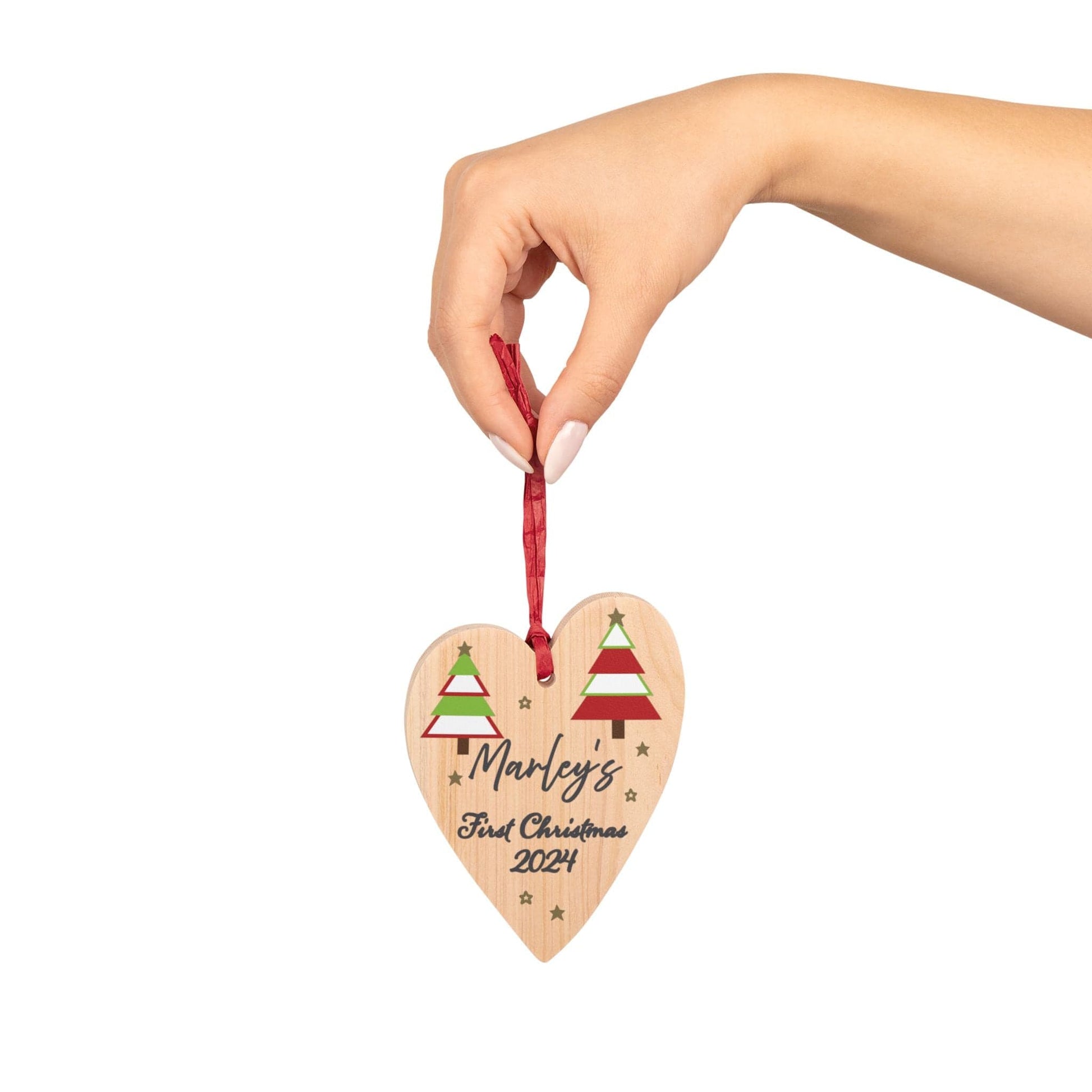 Printify Home Decor Heart / One Size Personalised First Christmas Wooden Heart Ornament - Festive