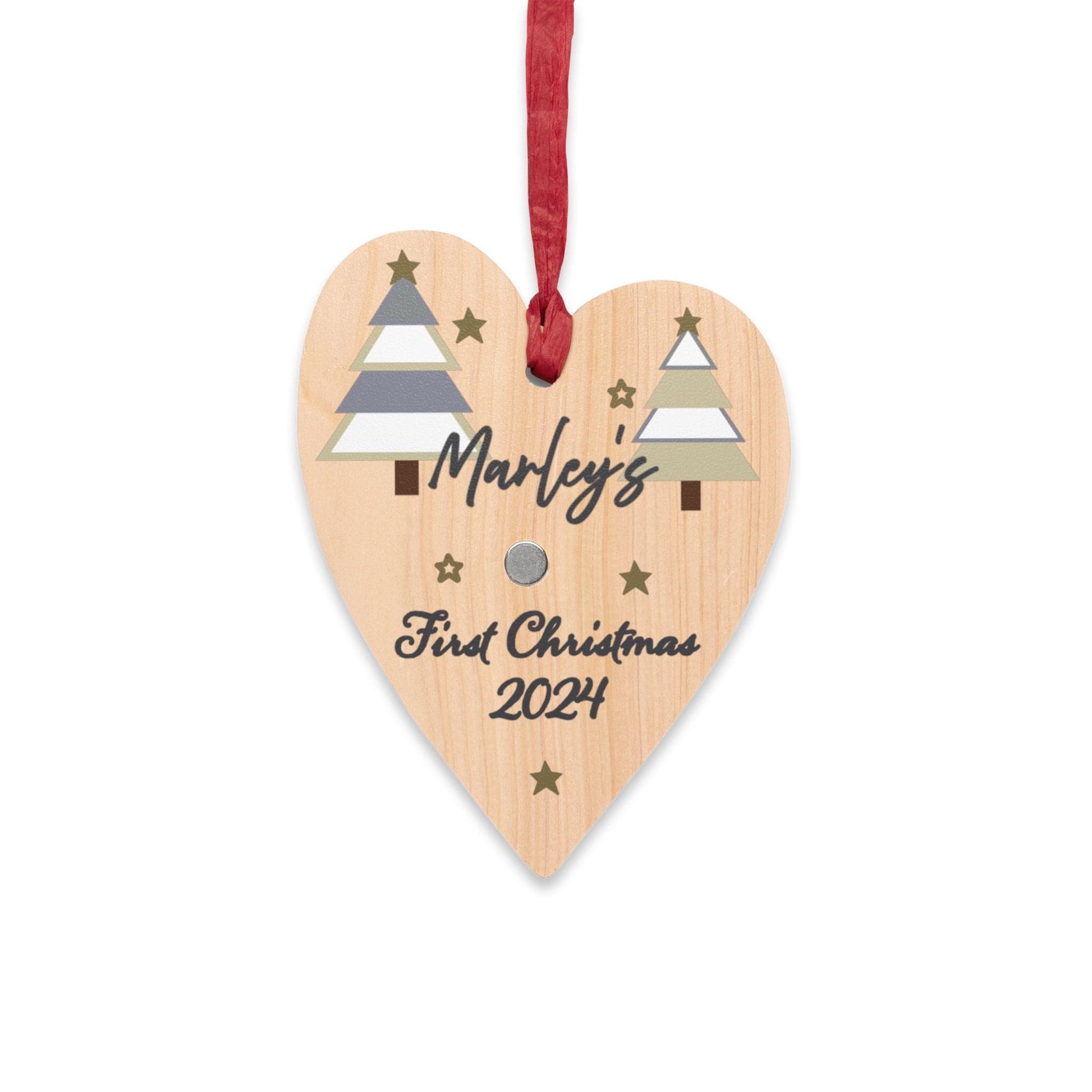 Printify Home Decor Heart / One Size Personalised First Christmas Wooden Heart Ornament - Neutral