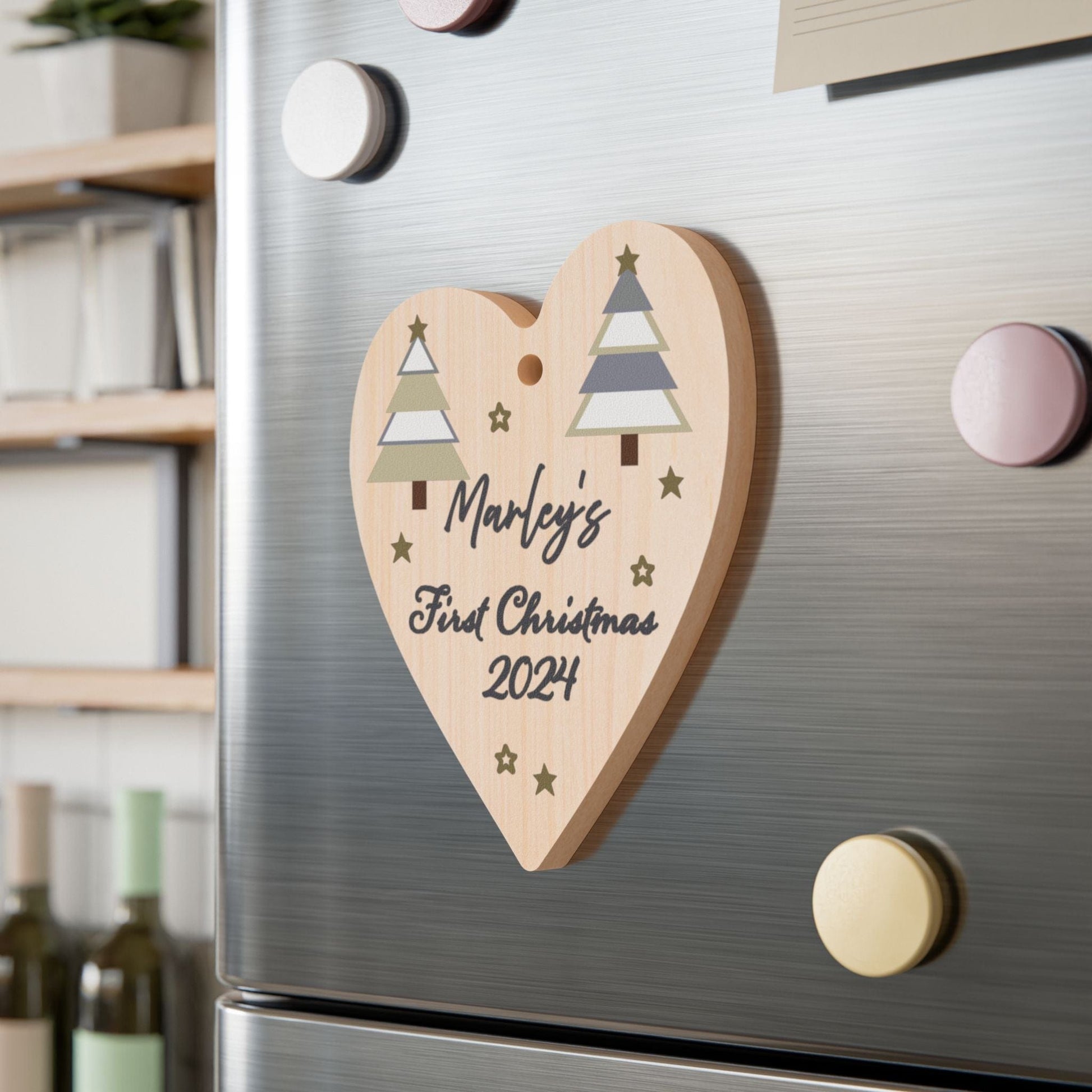Printify Home Decor Heart / One Size Personalised First Christmas Wooden Heart Ornament - Neutral