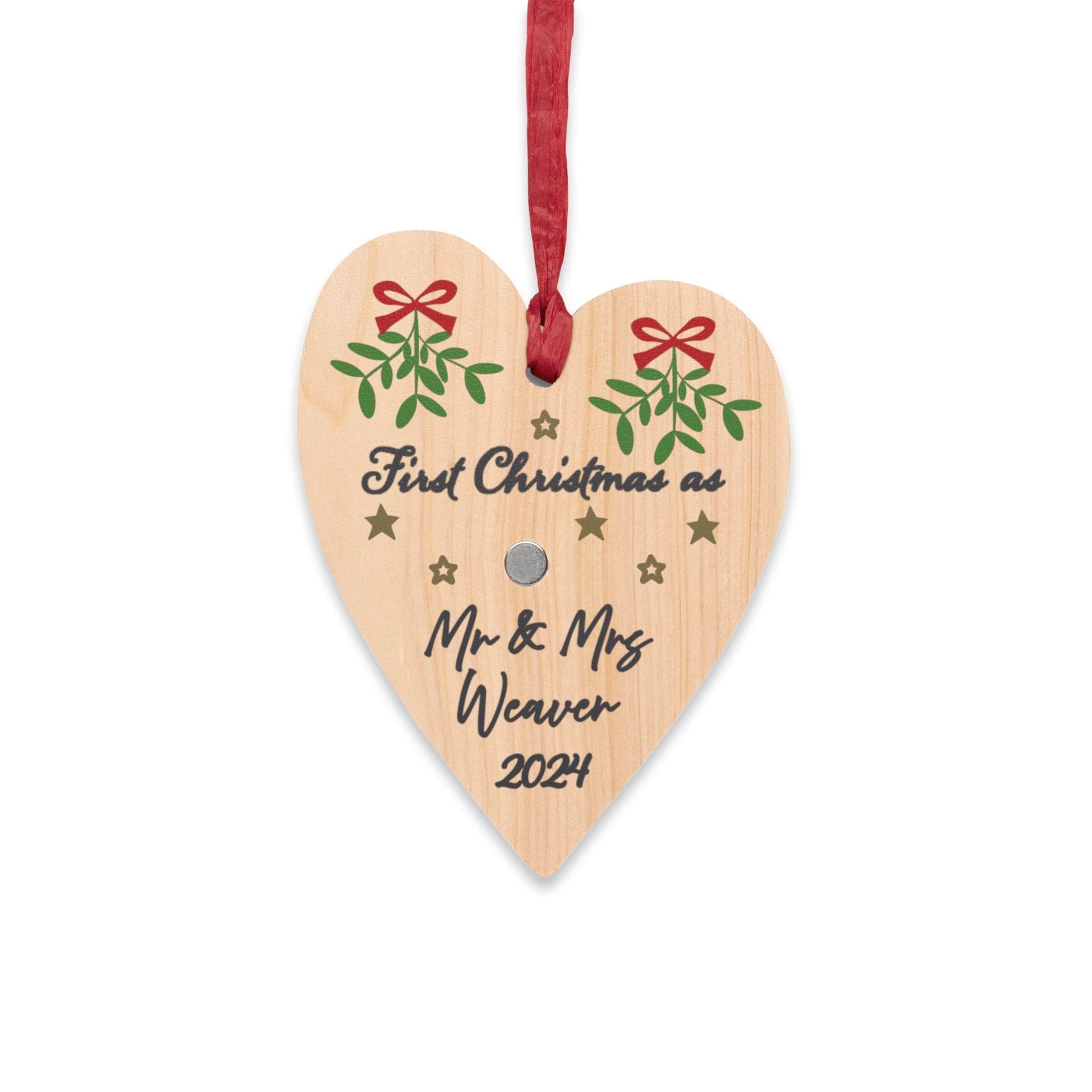 Printify Home Decor Heart / One Size Personalised Mr & Mrs First Christmas Wood Heart Ornament - Festive