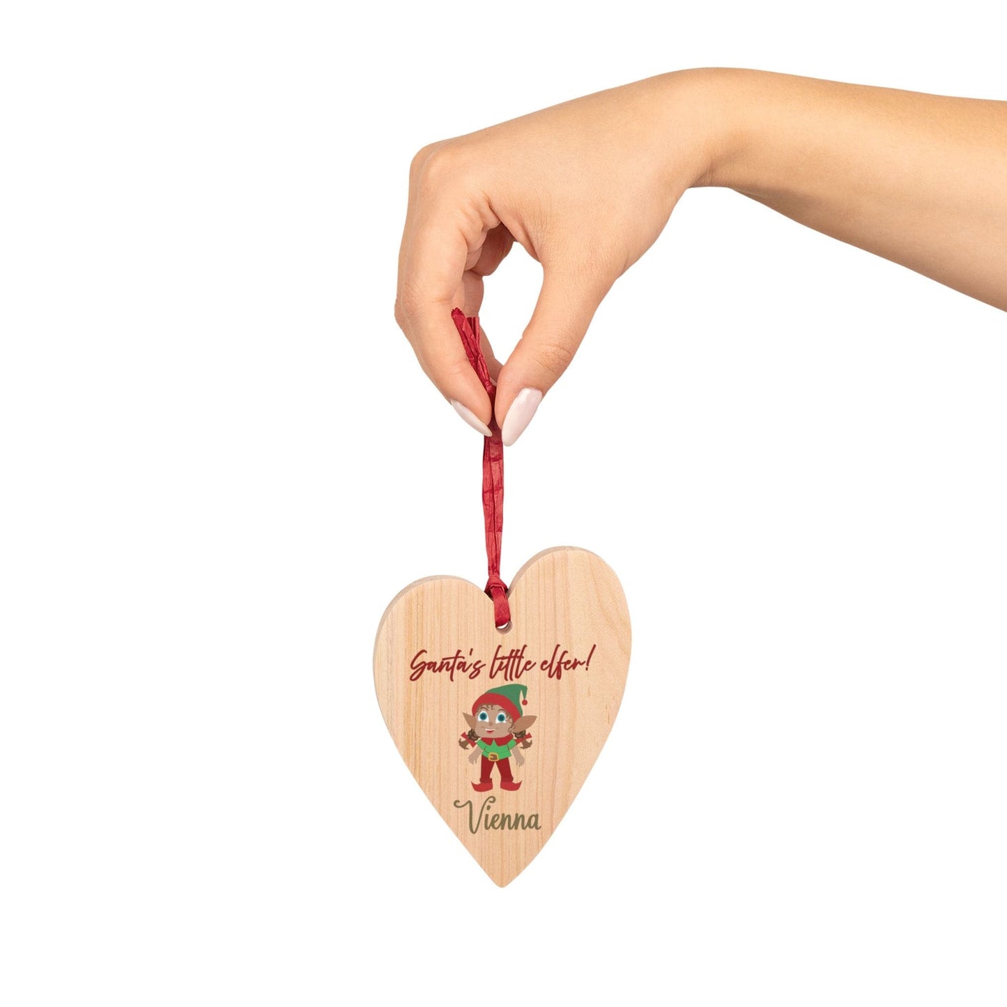 Printify Home Decor Heart / One Size Personalised Santa’s little Elfer pigtails Heart Ornament
