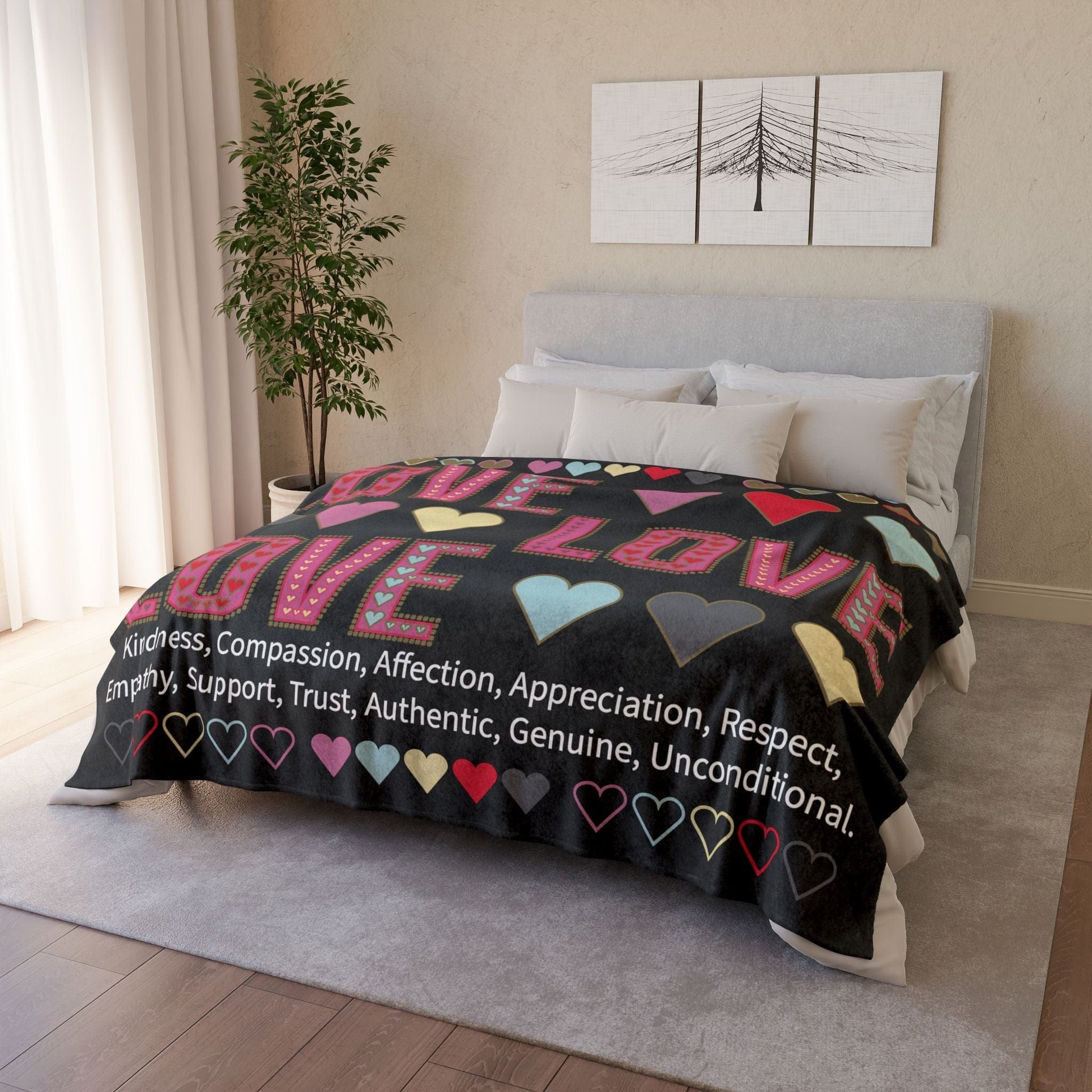 Printify Home Decor Lots of Love With Hearts Blanket Black