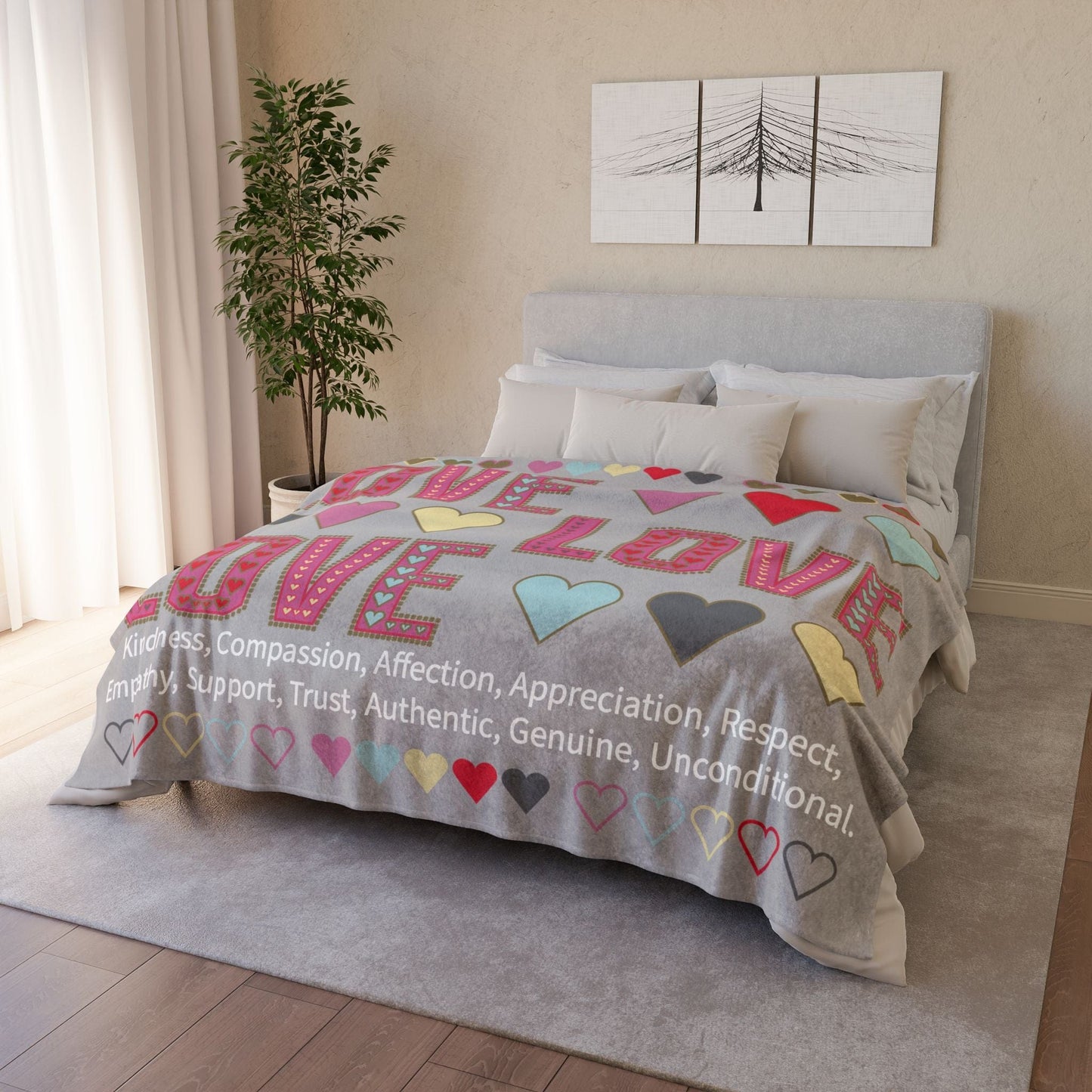 Printify Home Decor Lots of Love With Hearts Blanket Grey
