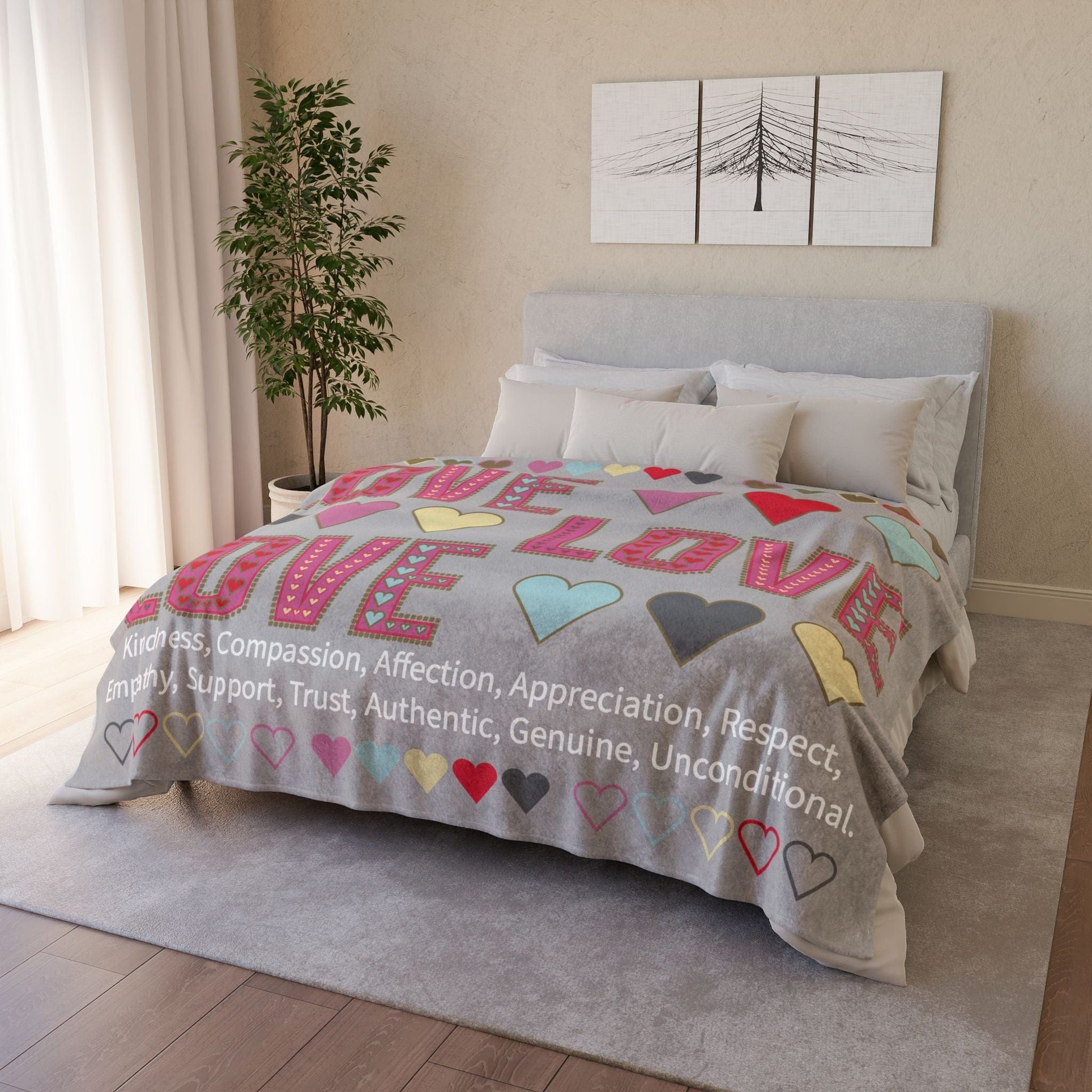 Printify Home Decor Lots of Love With Hearts Blanket Grey