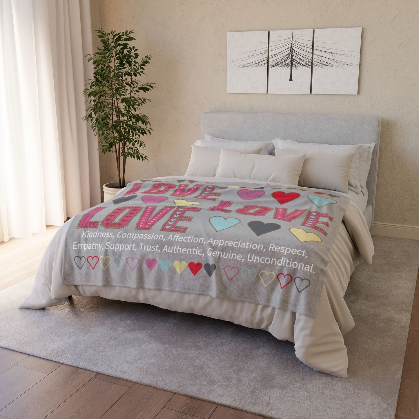 Printify Home Decor Lots of Love With Hearts Blanket Grey