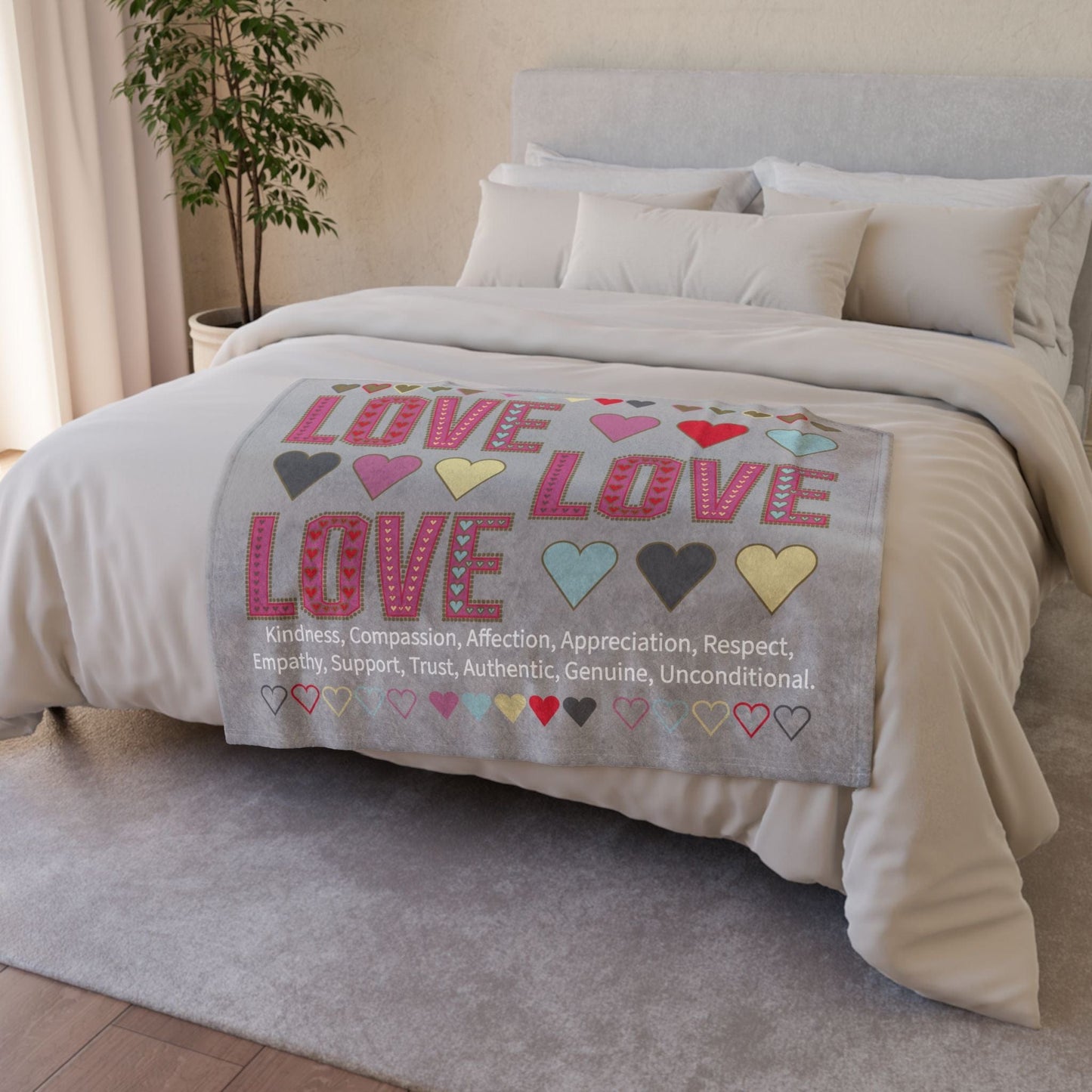 Printify Home Decor Lots of Love With Hearts Blanket Grey