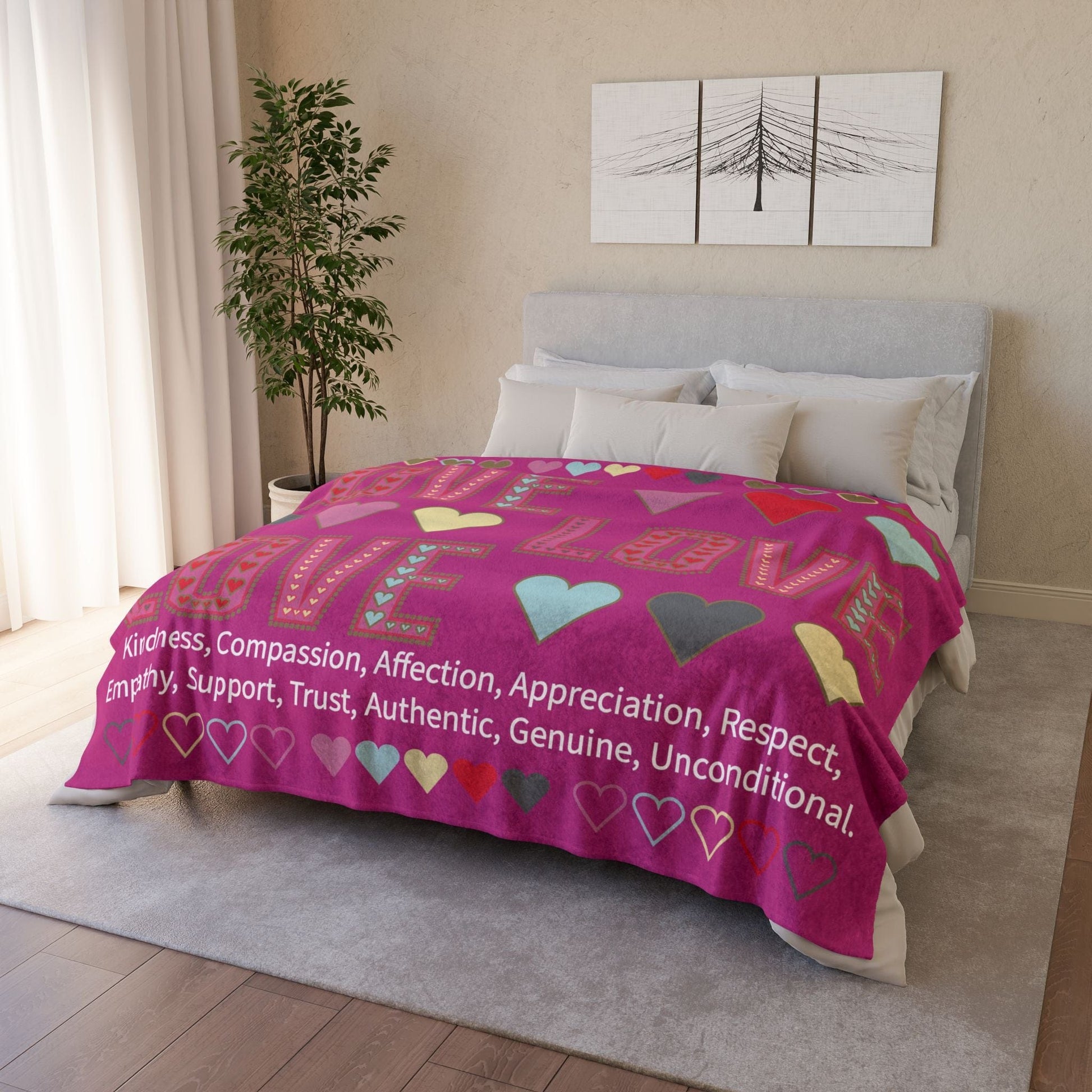 Printify Home Decor Lots of Love With Hearts Blanket Pink