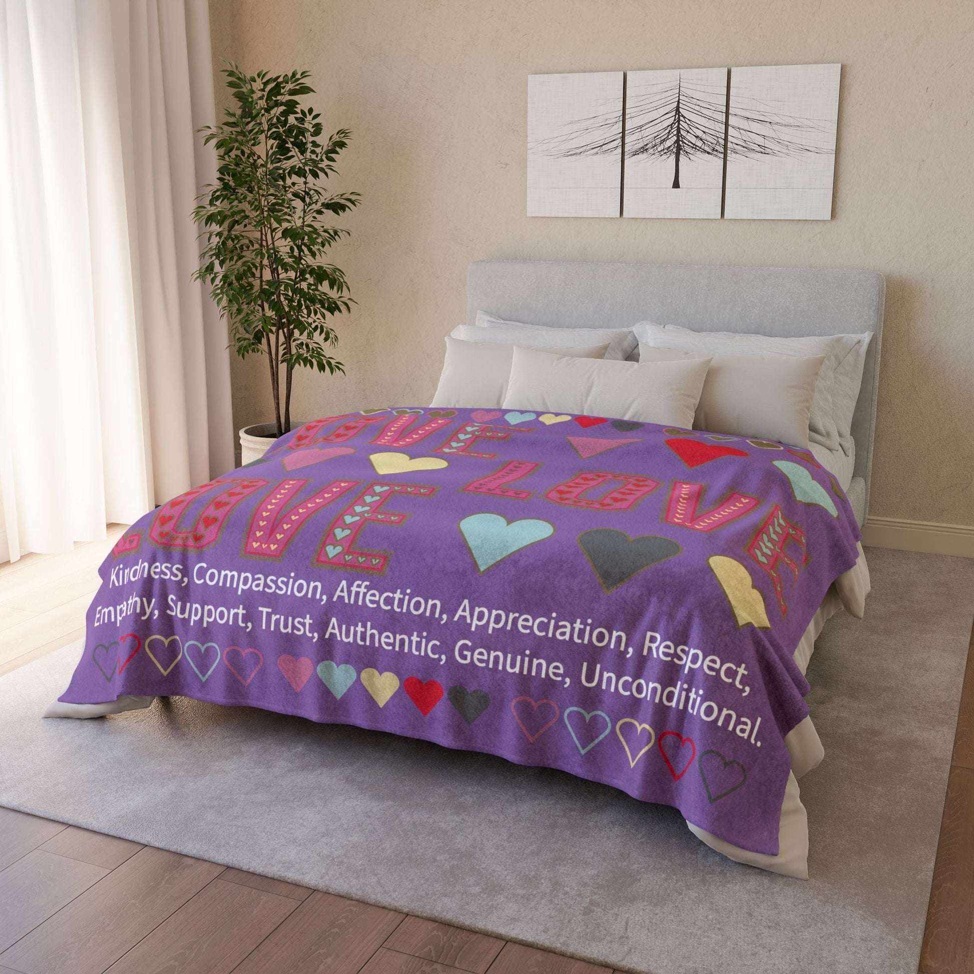Printify Home Decor Lots of Love With Hearts Blanket Purple