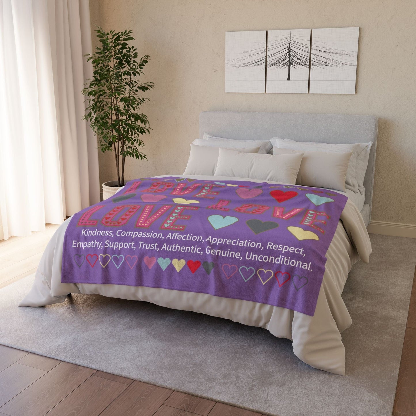 Printify Home Decor Lots of Love With Hearts Blanket Purple