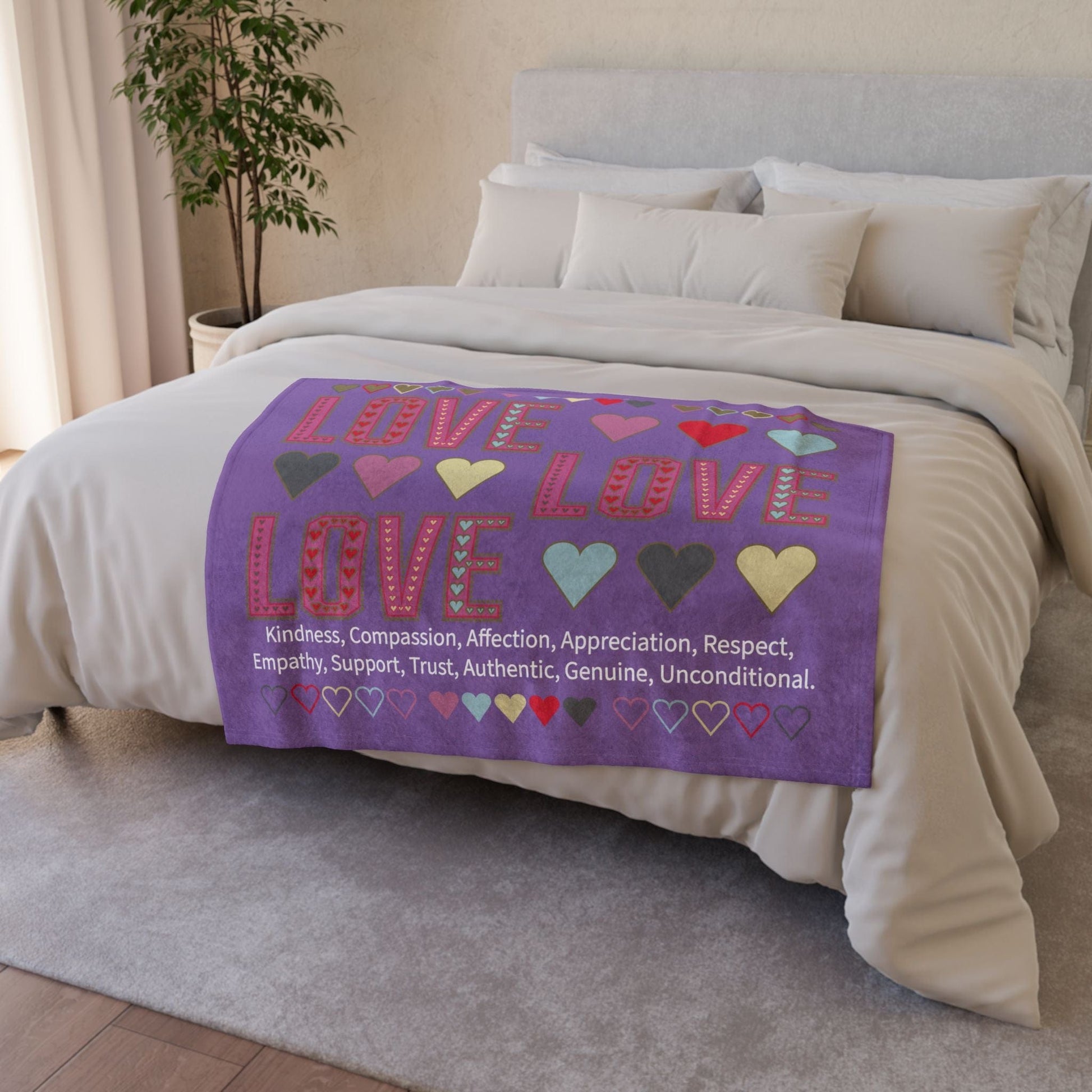 Printify Home Decor Lots of Love With Hearts Blanket Purple