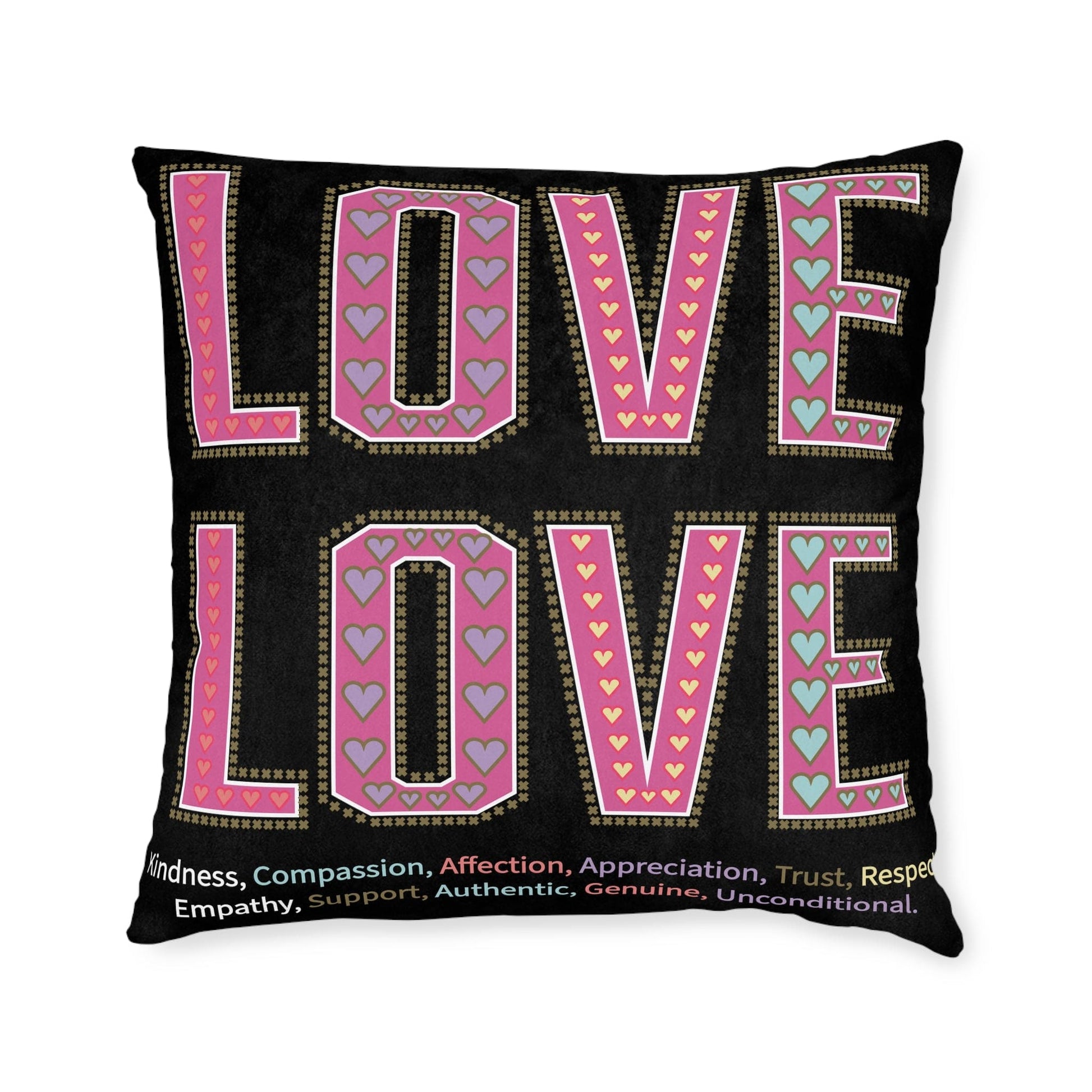 Printify Home Decor Love Love Slogan Cushion Black
