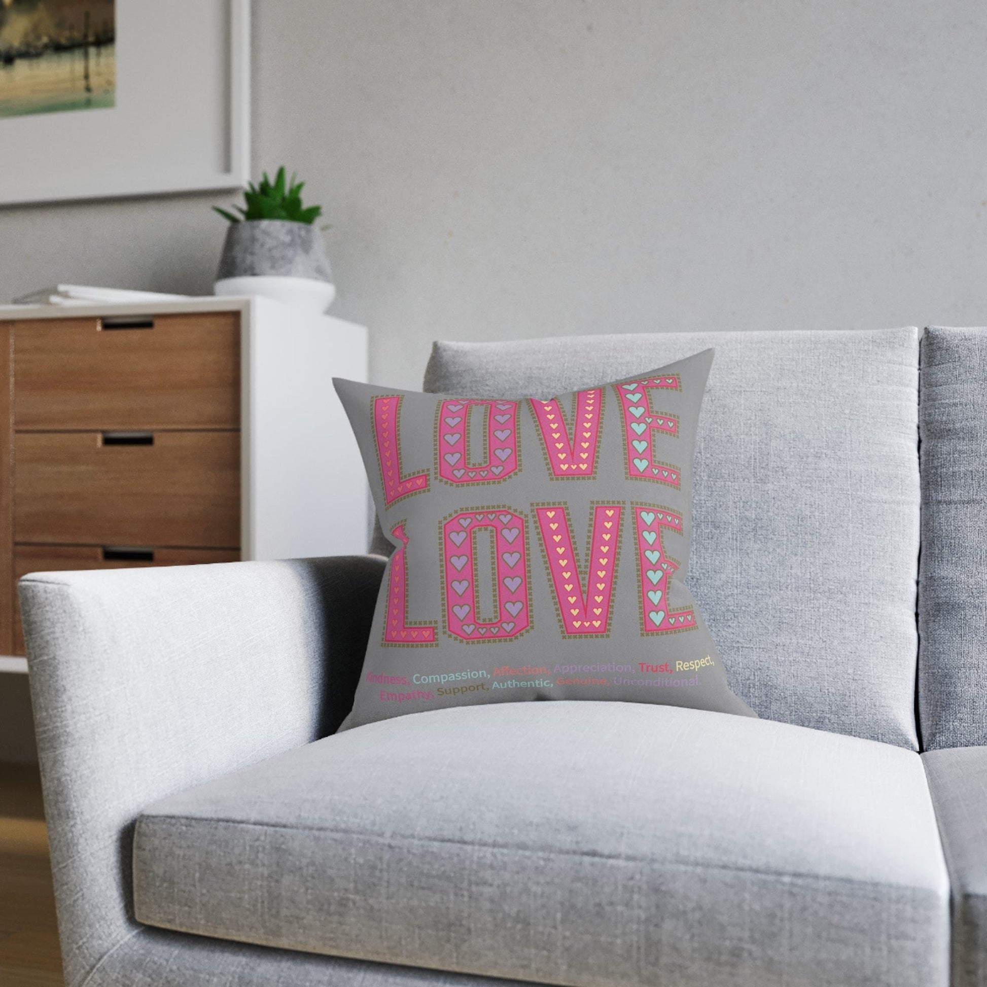 Printify Home Decor Love Love Slogan Cushion Grey