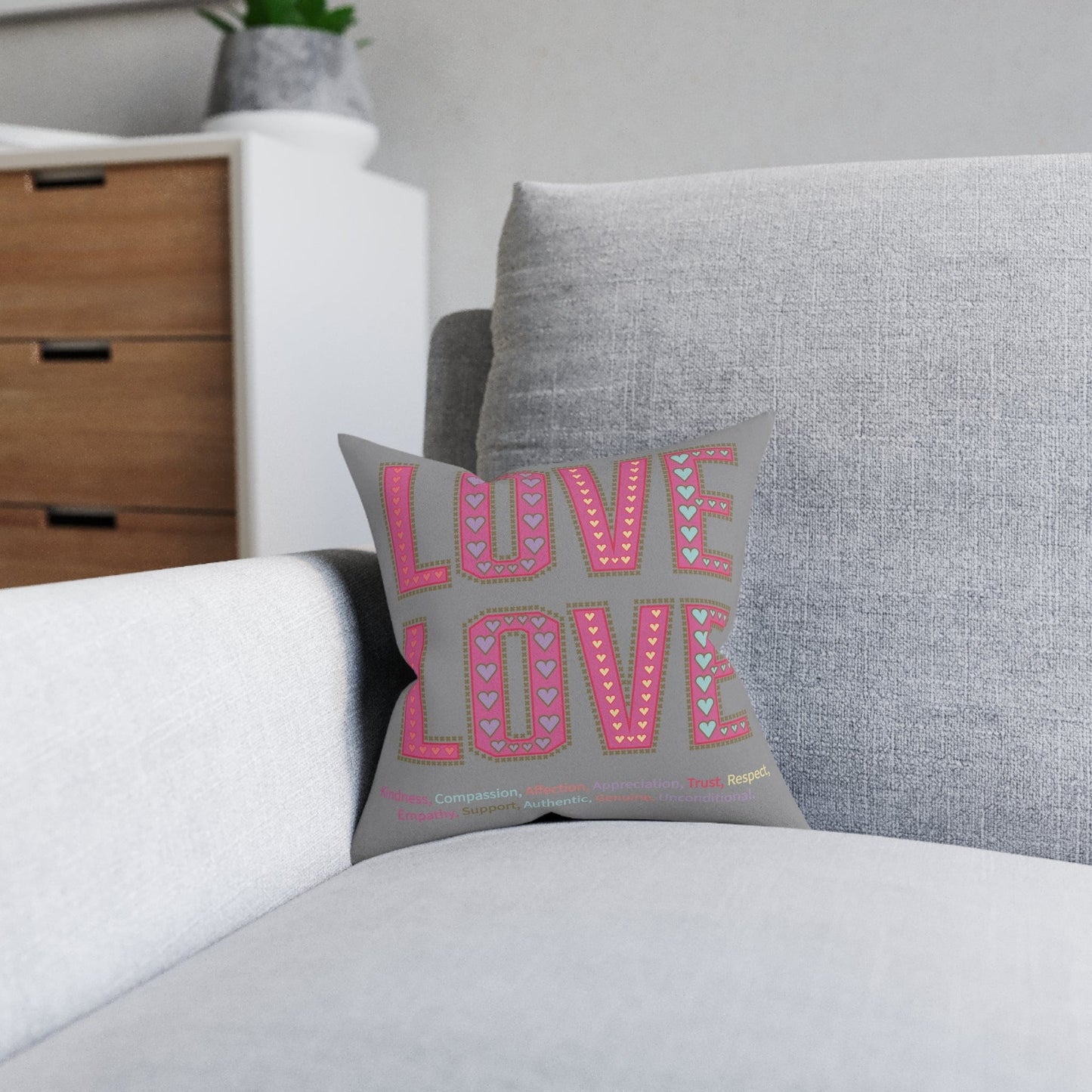 Printify Home Decor Love Love Slogan Cushion Grey