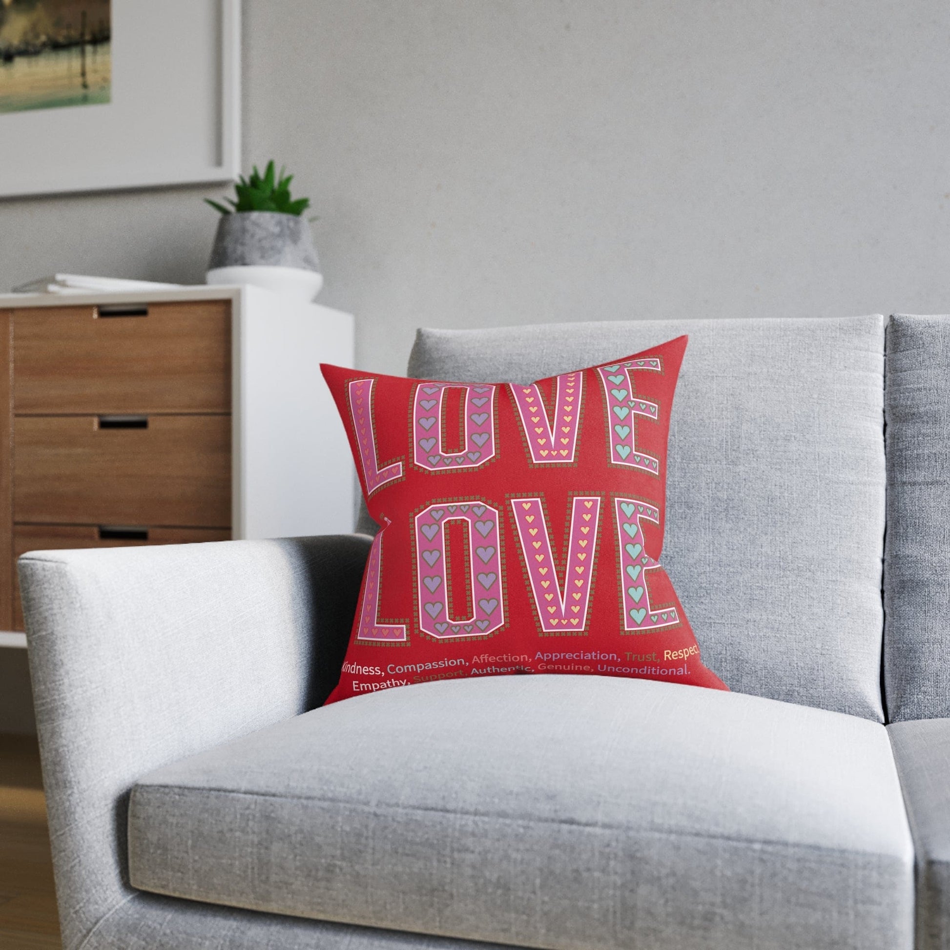 Printify Home Decor Love Love Slogan Cushion Red