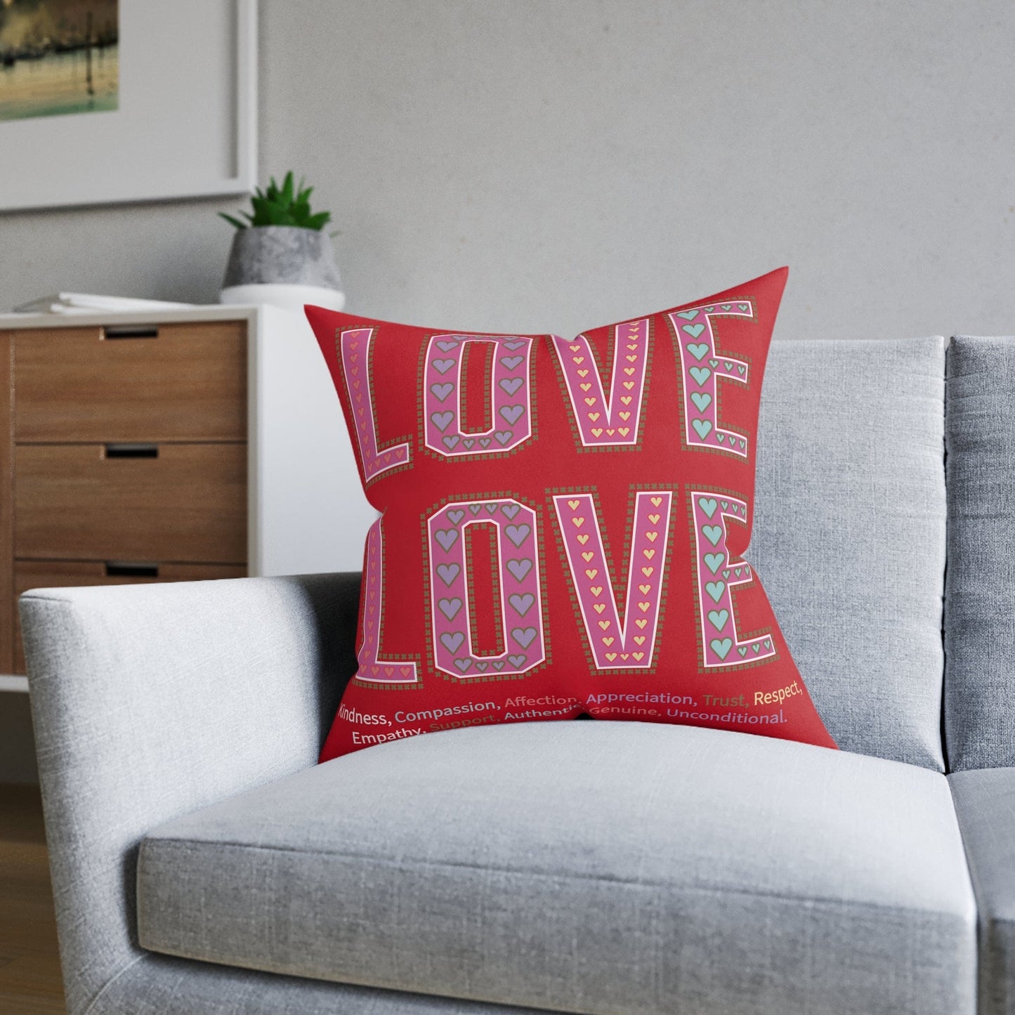 Printify Home Decor Love Love Slogan Cushion Red