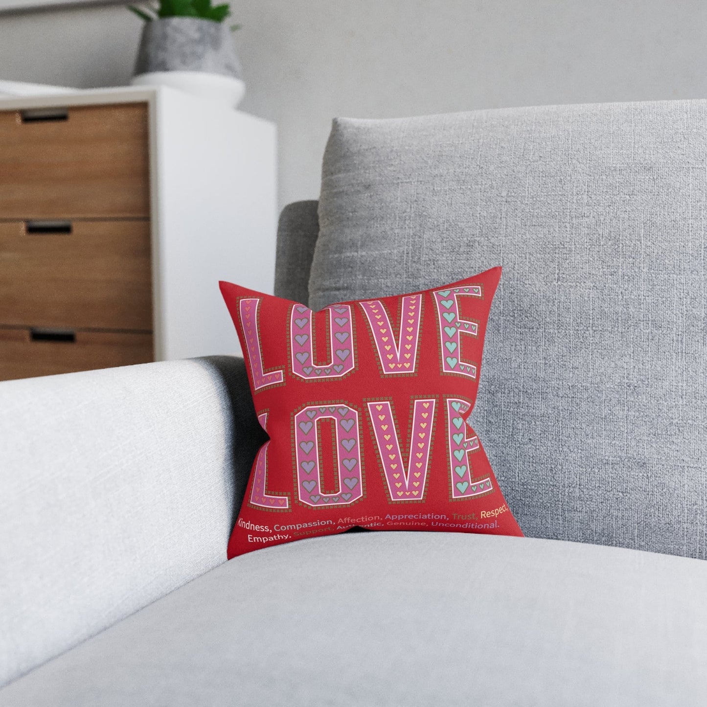 Printify Home Decor Love Love Slogan Cushion Red