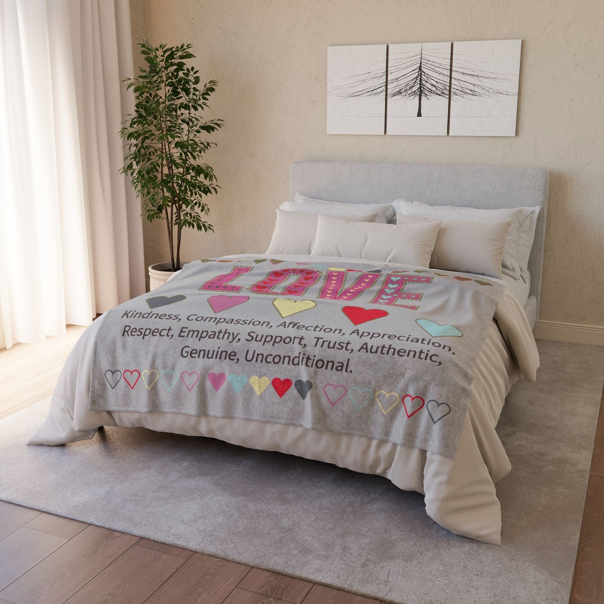 Printify Home Decor Love With Hearts Blanket Grey