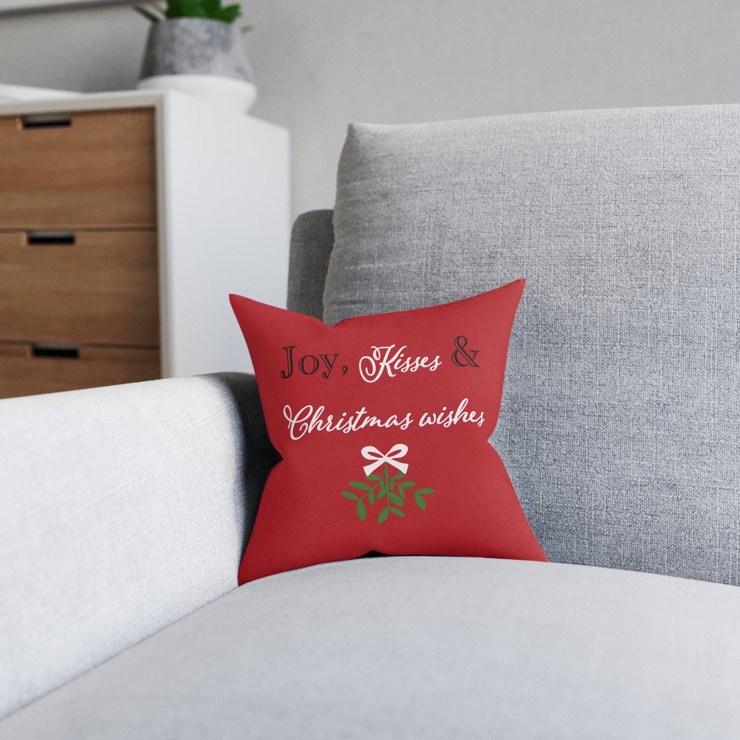 Printify Home Decor Mistletoe Joy, Kisses, Christmas Wishes Cushion