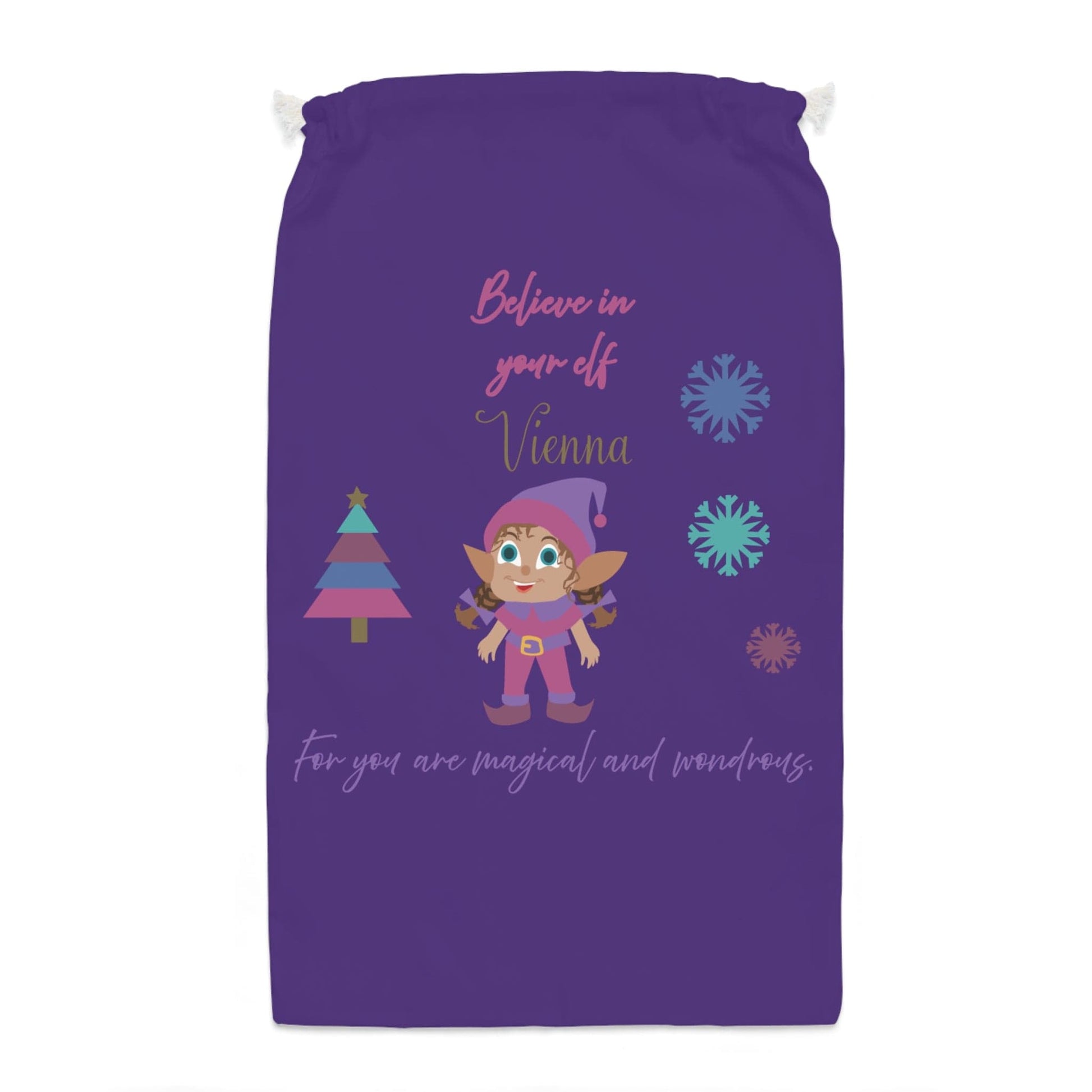 Printify Home Decor One size Personalised Santa Sack - Believe in your elf, purple