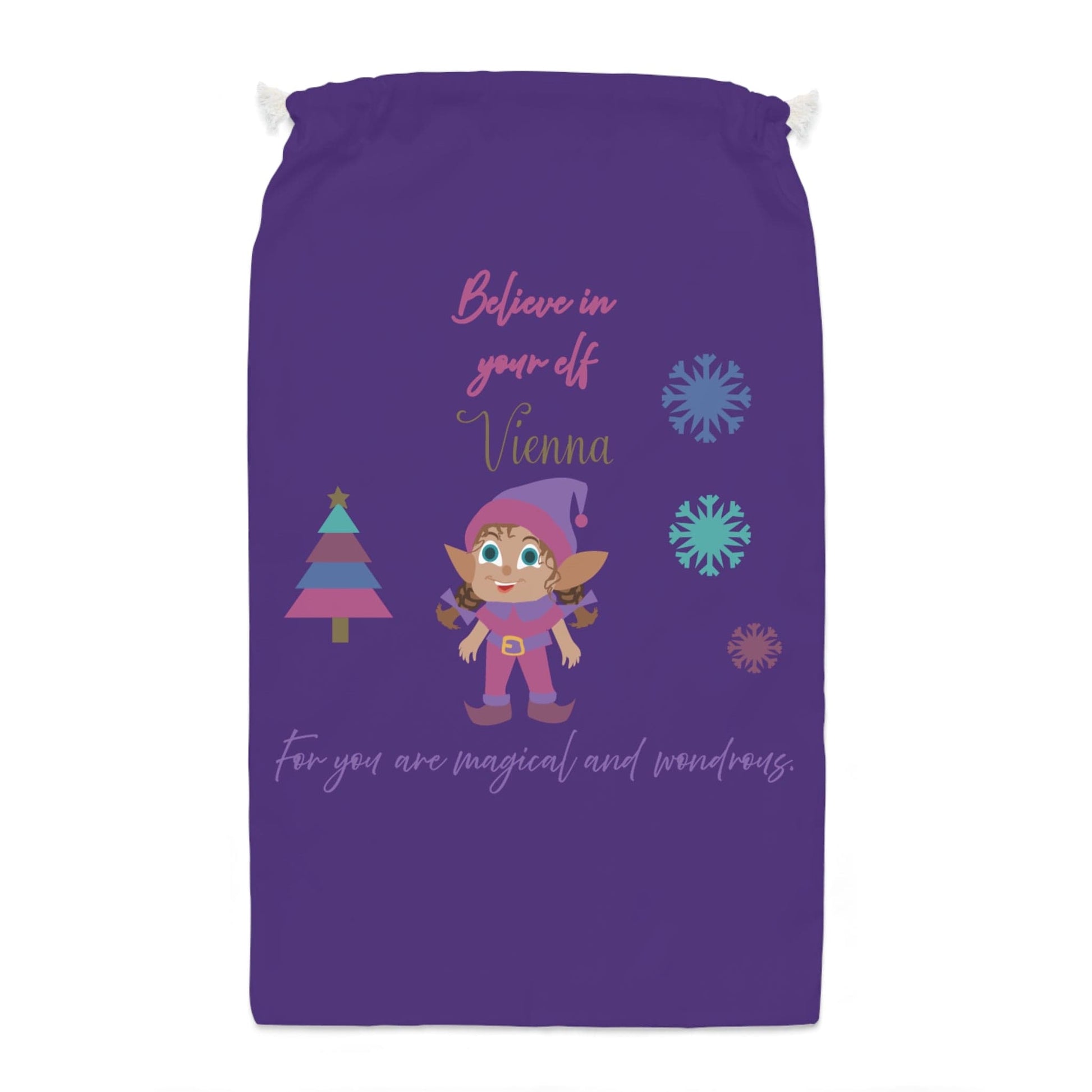 Printify Home Decor One size Personalised Santa Sack - Believe in your elf, purple