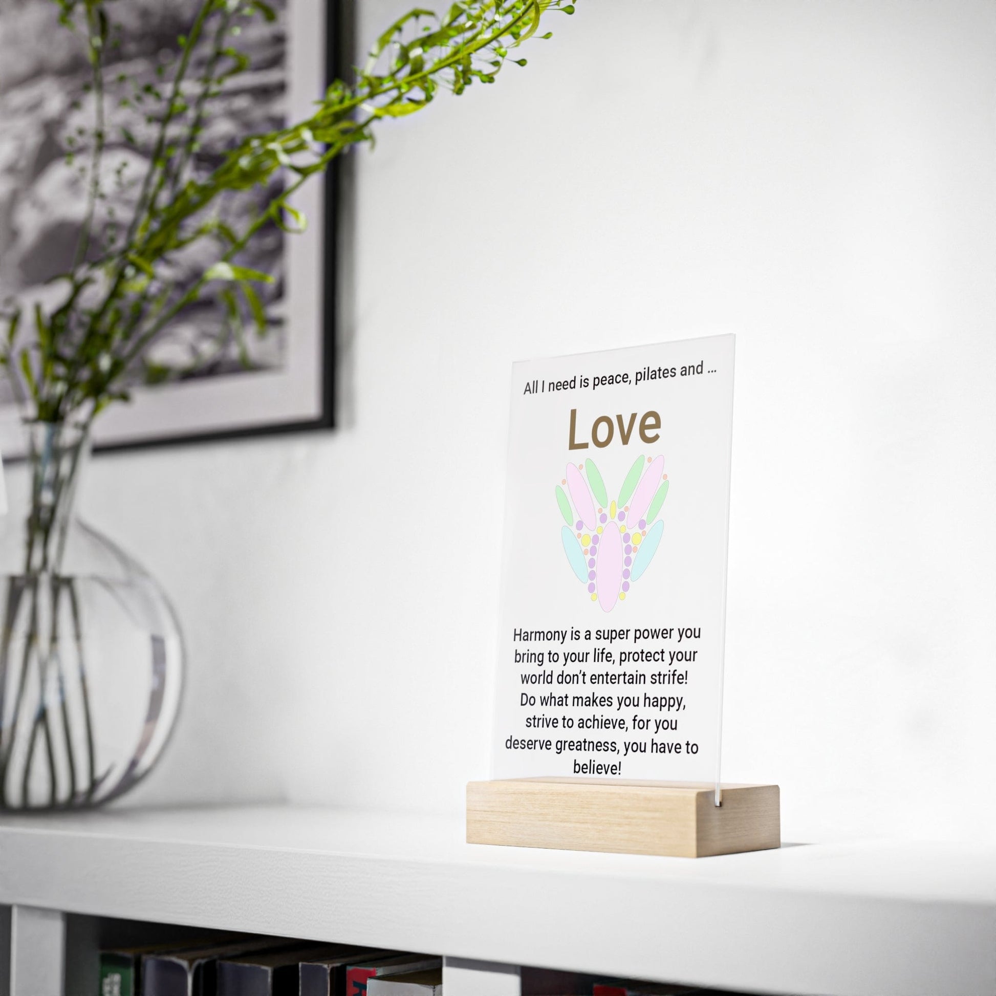 Printify Home Decor Peace Pilates Love Acrylic Sign