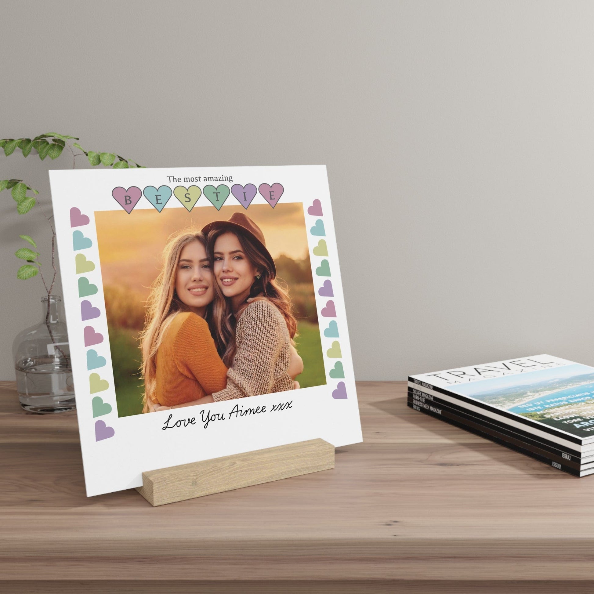 Printify Home Decor Personalised Bestie Photo Board With Stand Heart
