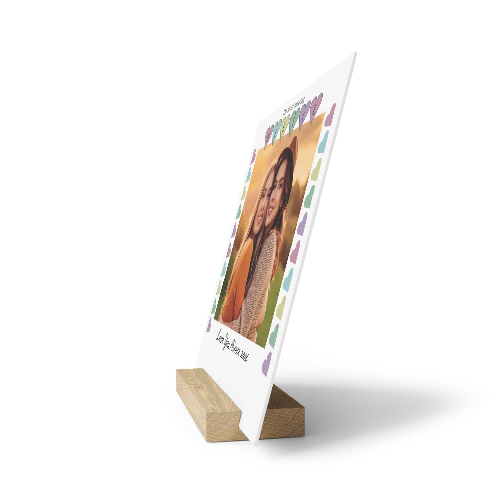 Printify Home Decor Personalised Bestie Photo Board With Stand Heart