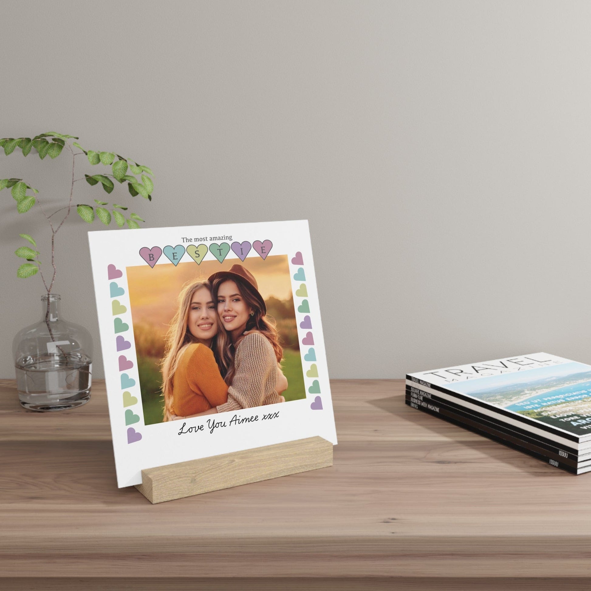 Printify Home Decor Personalised Bestie Photo Board With Stand Heart