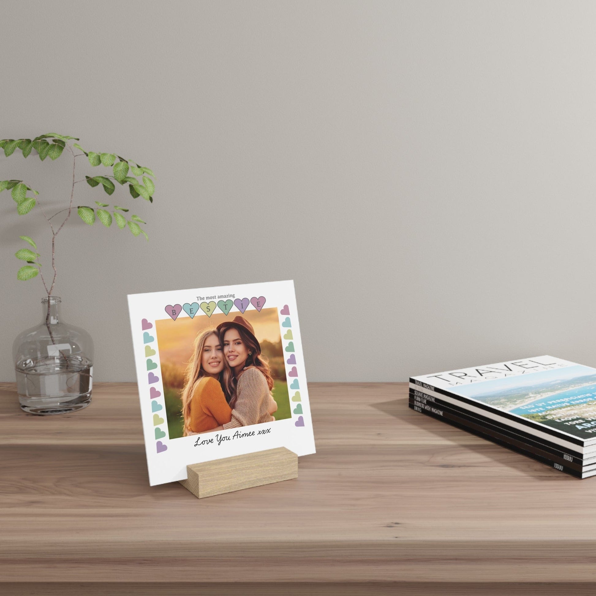 Printify Home Decor Personalised Bestie Photo Board With Stand Heart