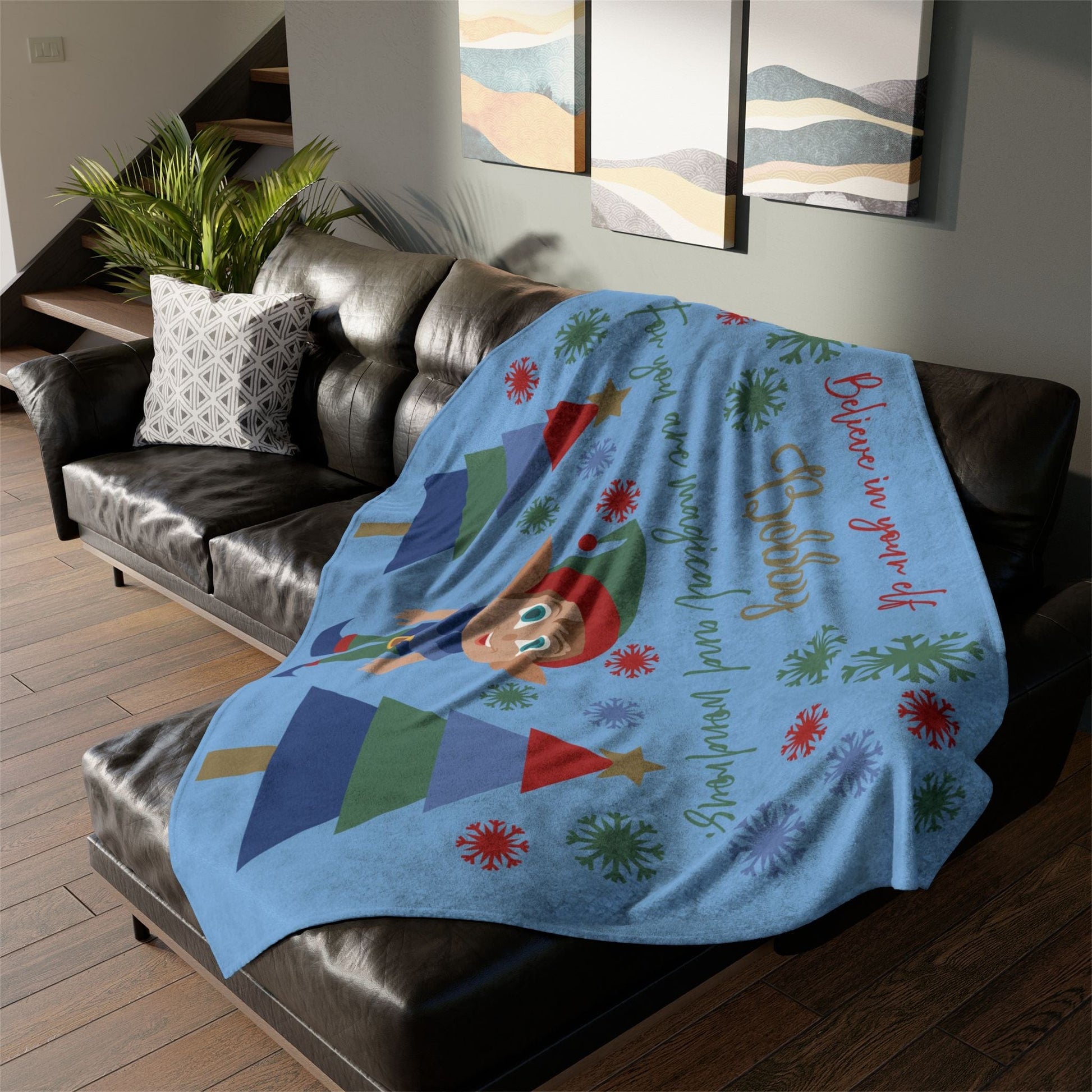 Printify Home Decor Personalised Christmas Elf Blanket - Blue