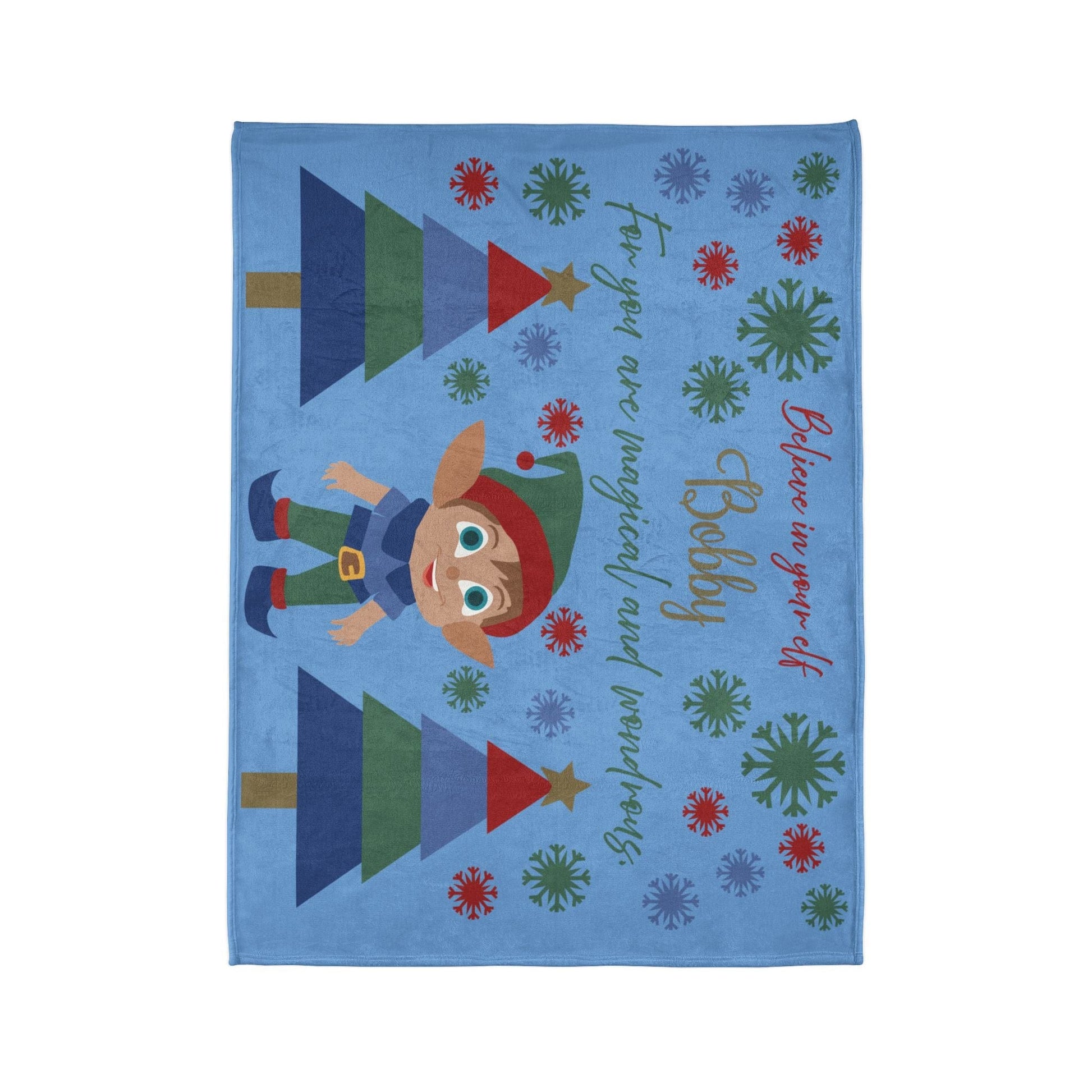Printify Home Decor Personalised Christmas Elf Blanket - Blue