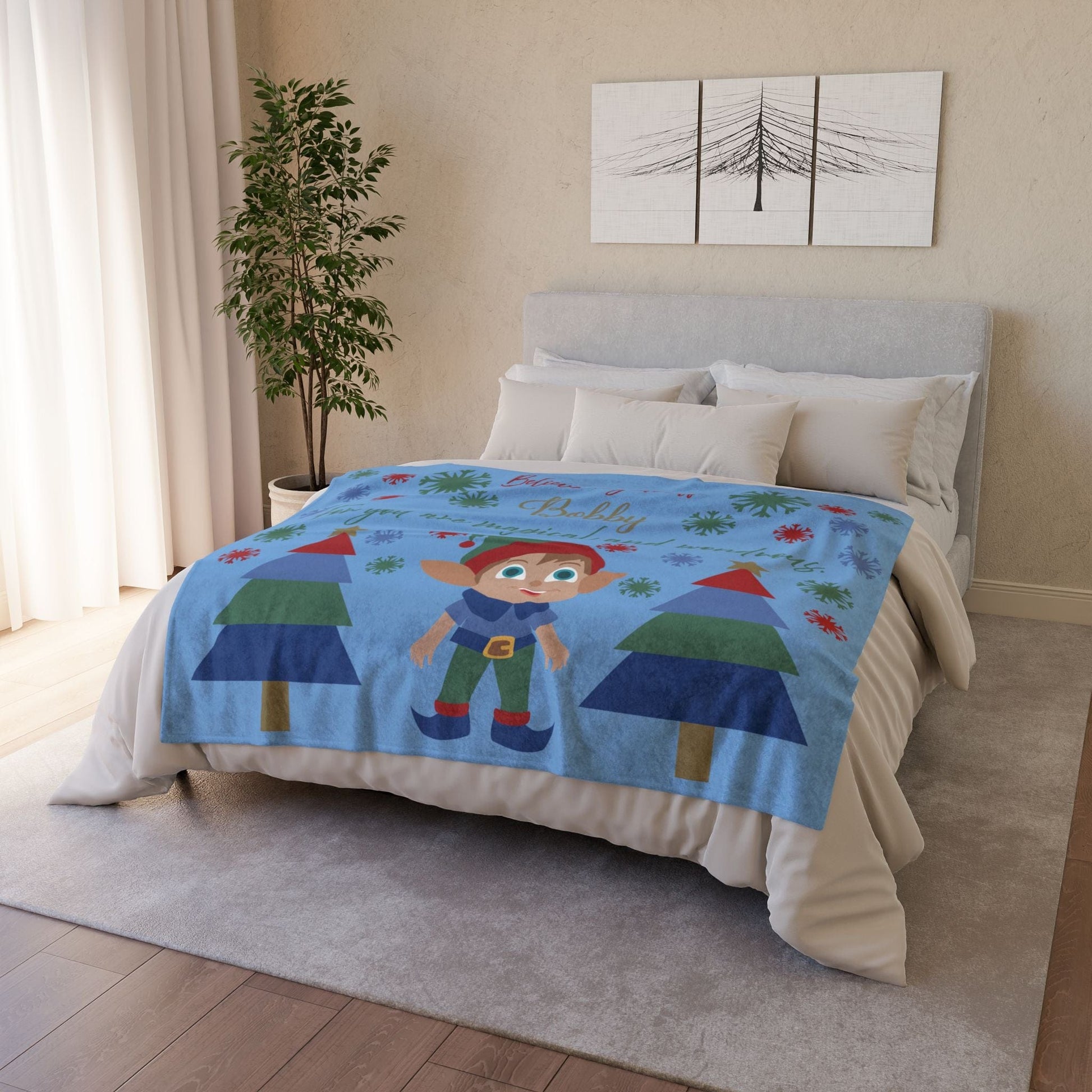 Printify Home Decor Personalised Christmas Elf Blanket - Blue