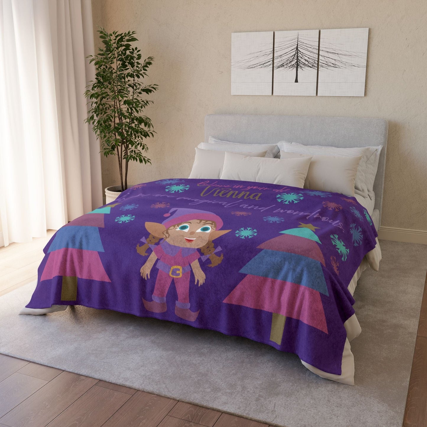 Printify Home Decor Personalised Christmas Elf Blanket - Purple