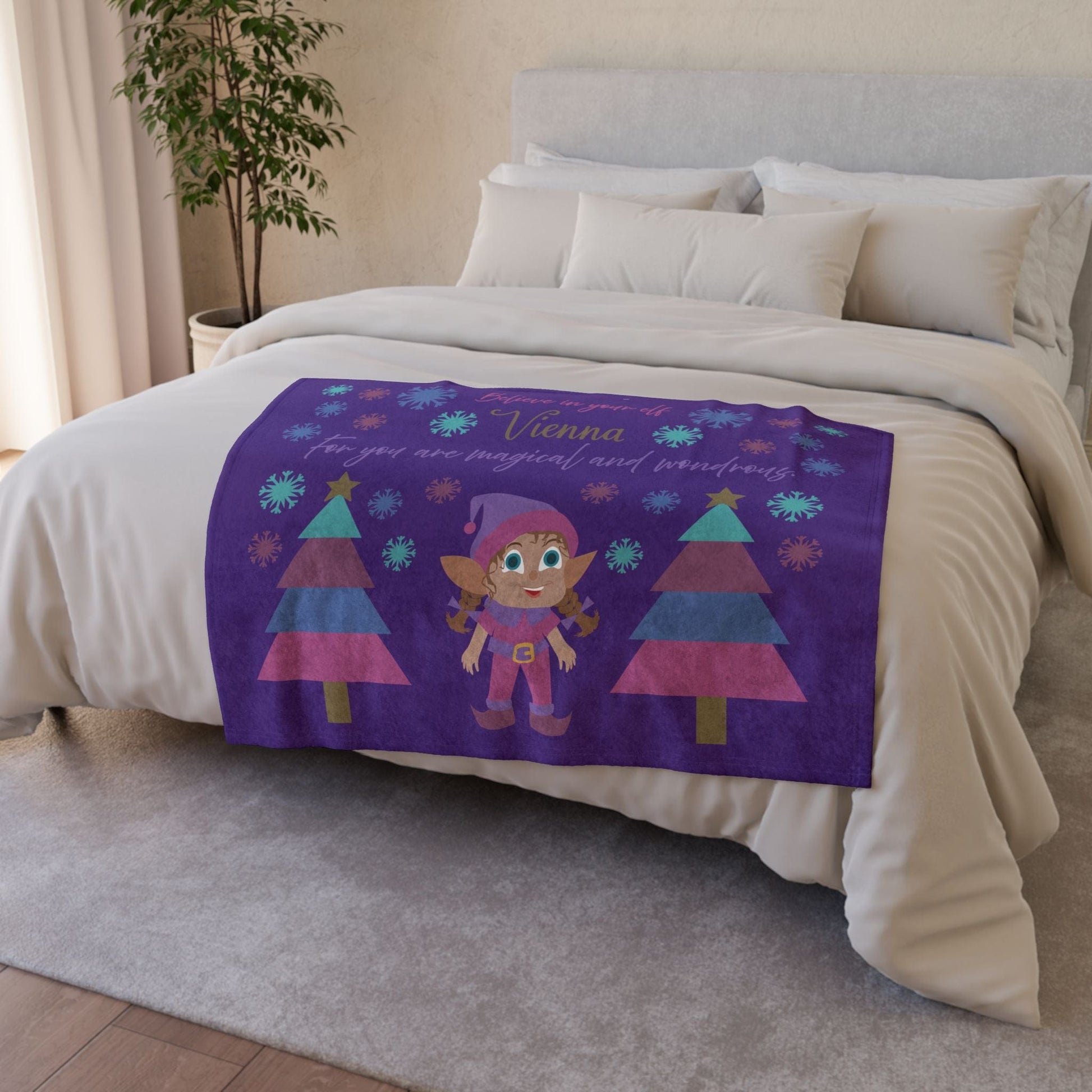 Printify Home Decor Personalised Christmas Elf Blanket - Purple
