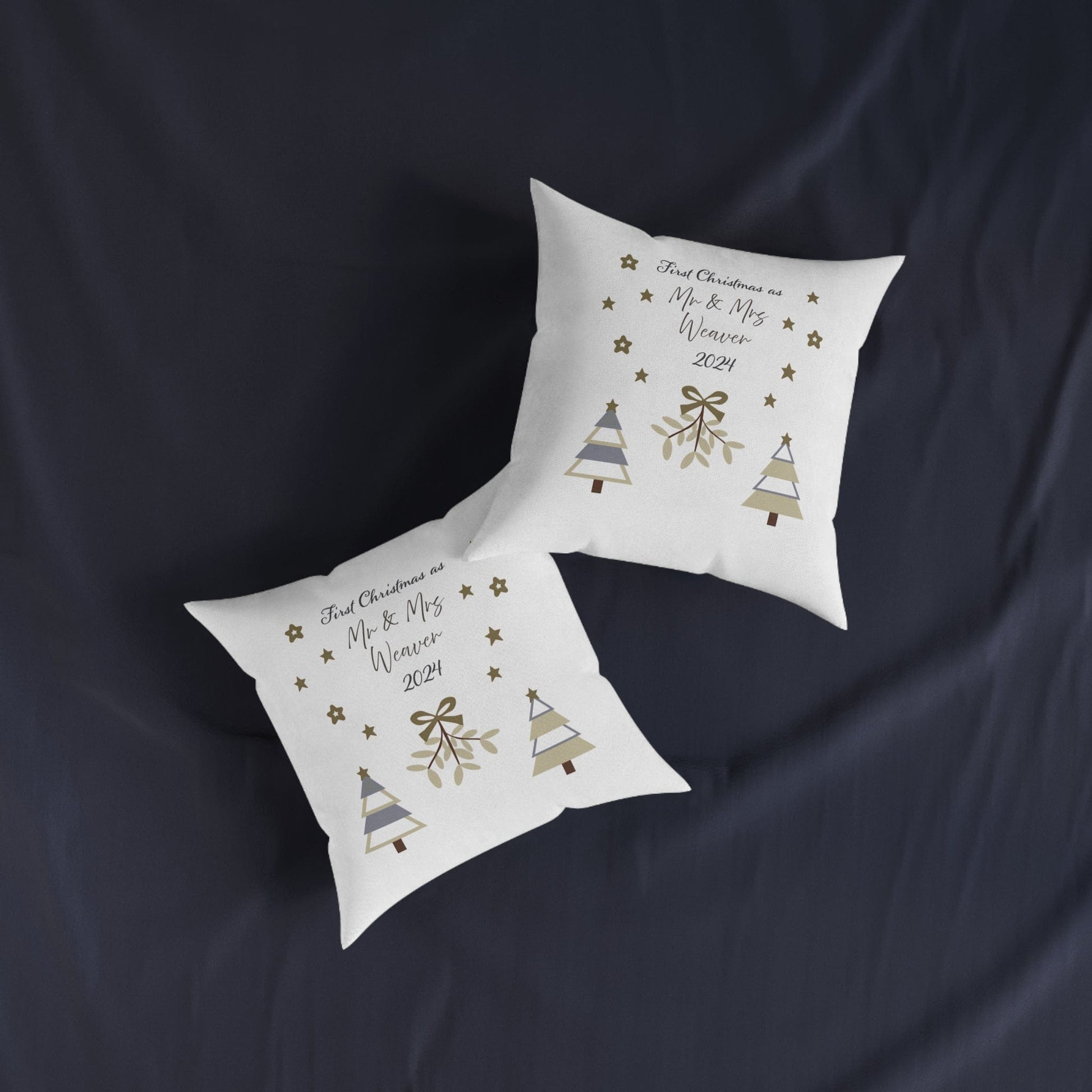 Printify Home Decor Personalised First Christmas as Mr & Mrs Cushion – Neutral Palette