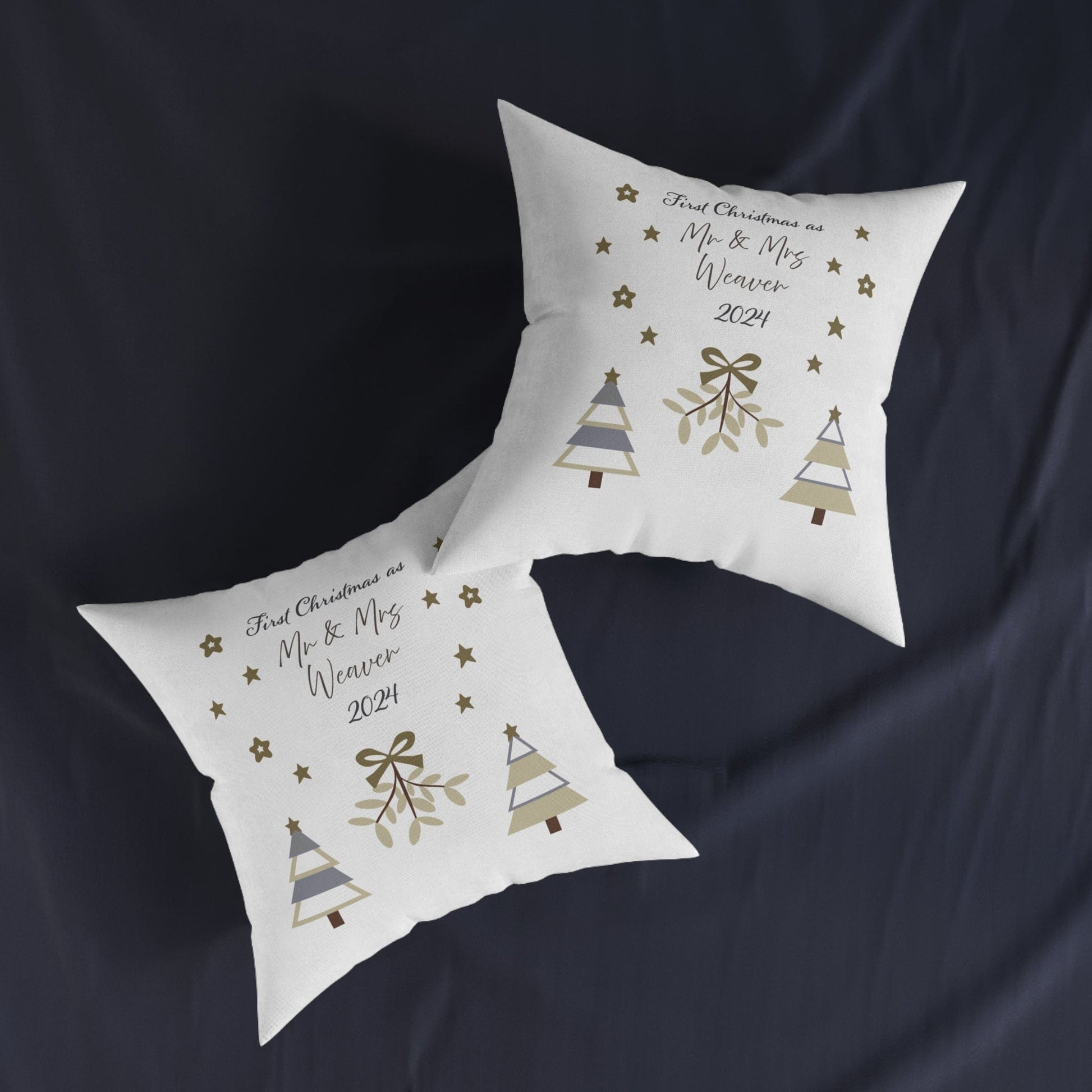 Printify Home Decor Personalised First Christmas as Mr & Mrs Cushion – Neutral Palette