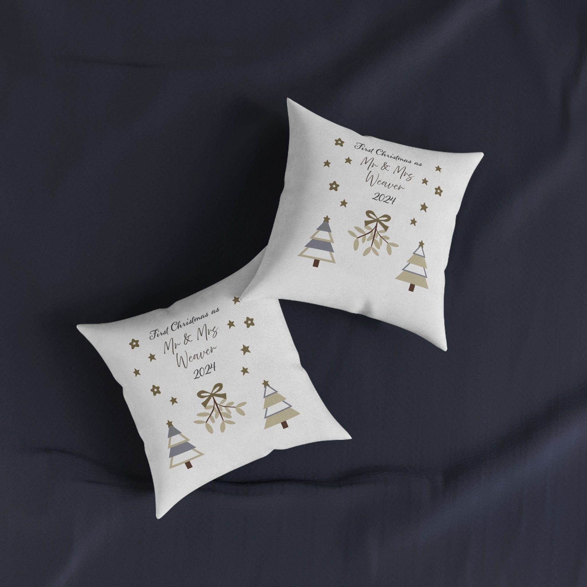 Printify Home Decor Personalised First Christmas as Mr & Mrs Cushion – Neutral Palette